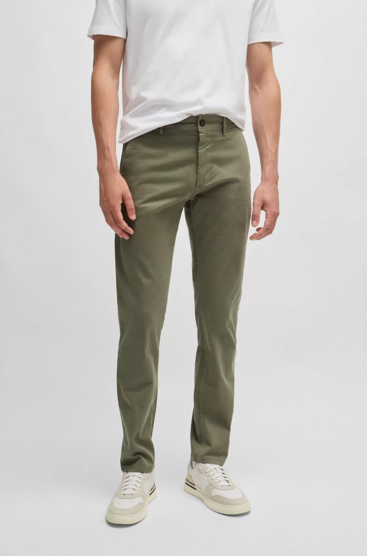 HUGO BOSS Slim Fit Chinos I Bomuldssatin Med Stræk Grøn Sale