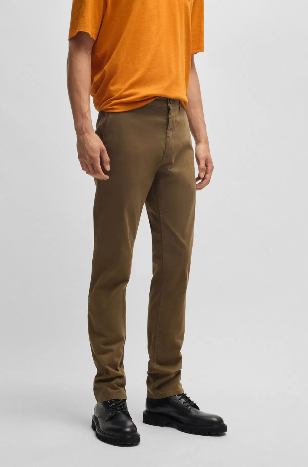 HUGO BOSS Slim Fit Chinos I Bomuldssatin Med Stræk Mørkebrun Shop