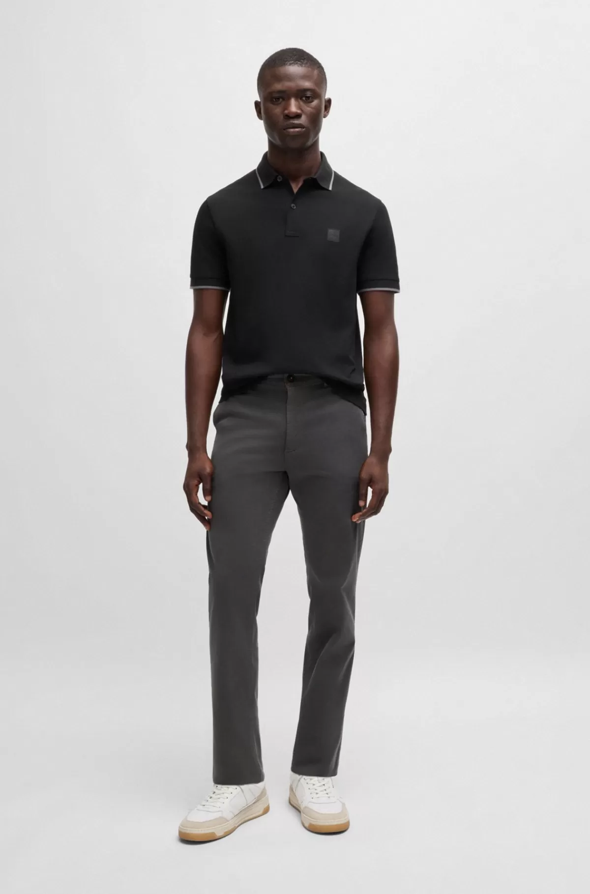 HUGO BOSS Slim Fit Chinos I Bomuldssatin Med Stræk Mørkegrå Cheap
