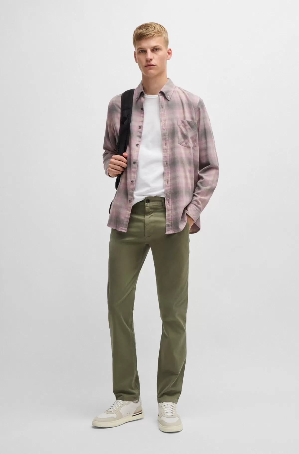 HUGO BOSS Slim Fit Chinos I Bomuldssatin Med Stræk Grøn Sale