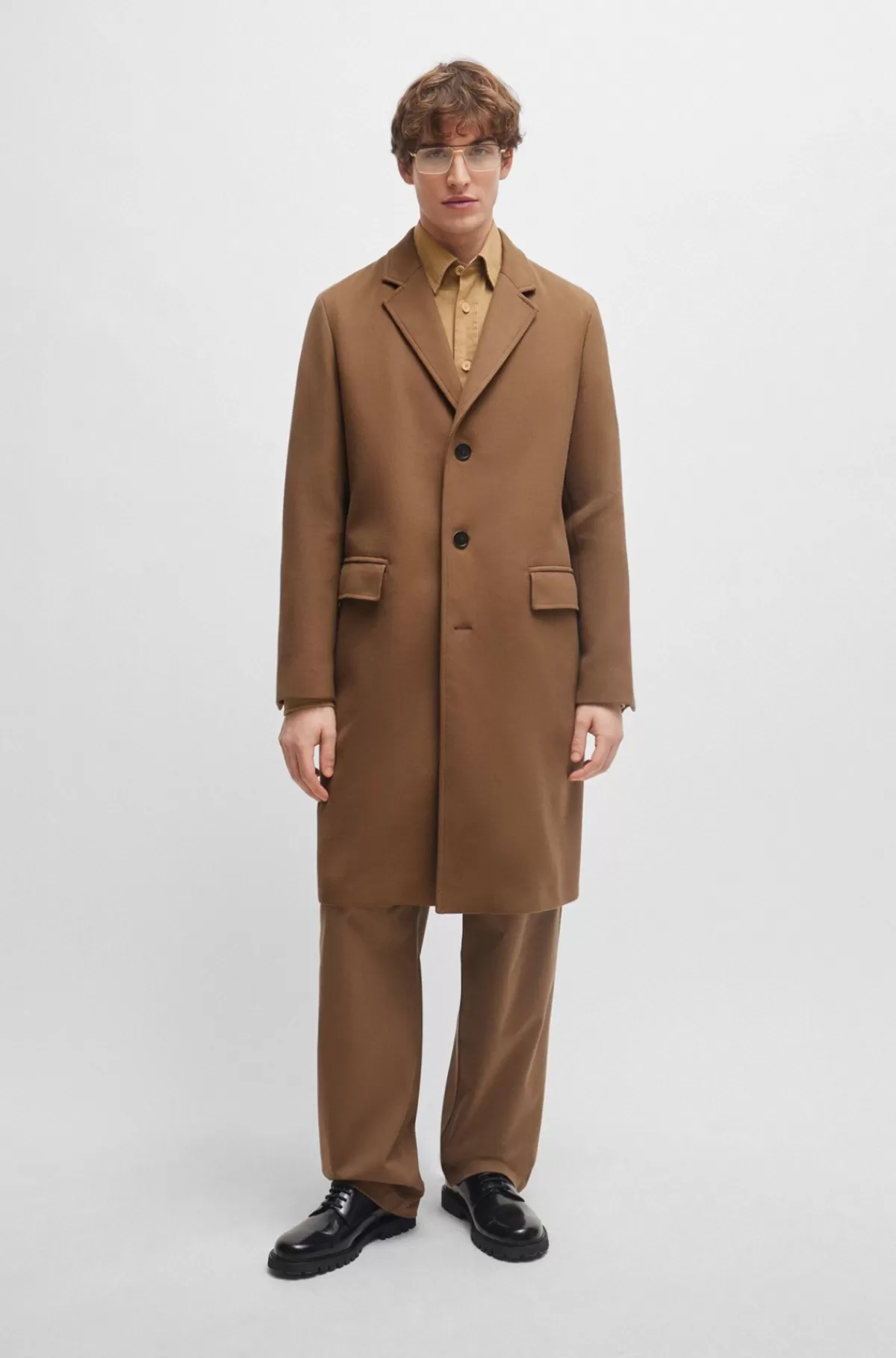 HUGO BOSS Slim Fit Frakke I En Bomuldsblanding Mørkebrun Discount