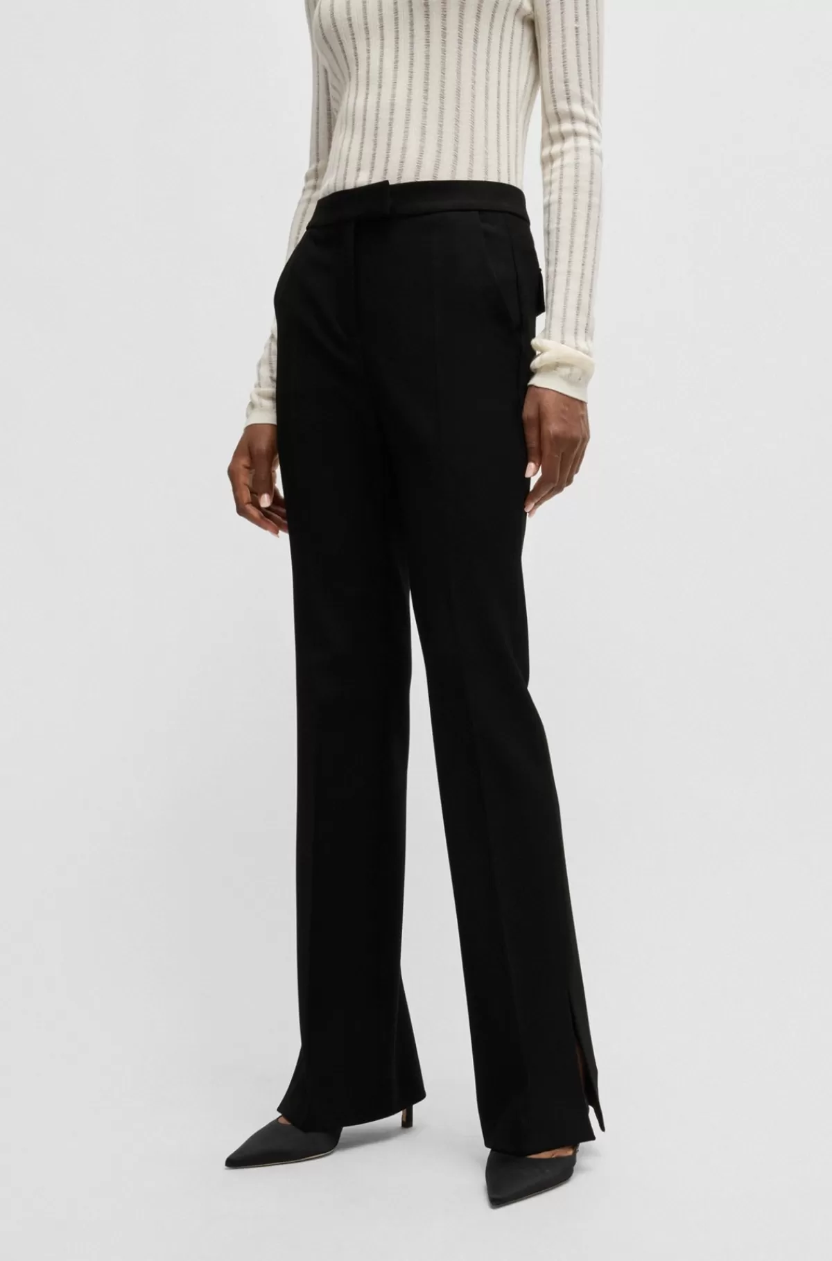 HUGO BOSS Slim Fit Højtaljede Bukser Med Svaj I Benene Sort Best
