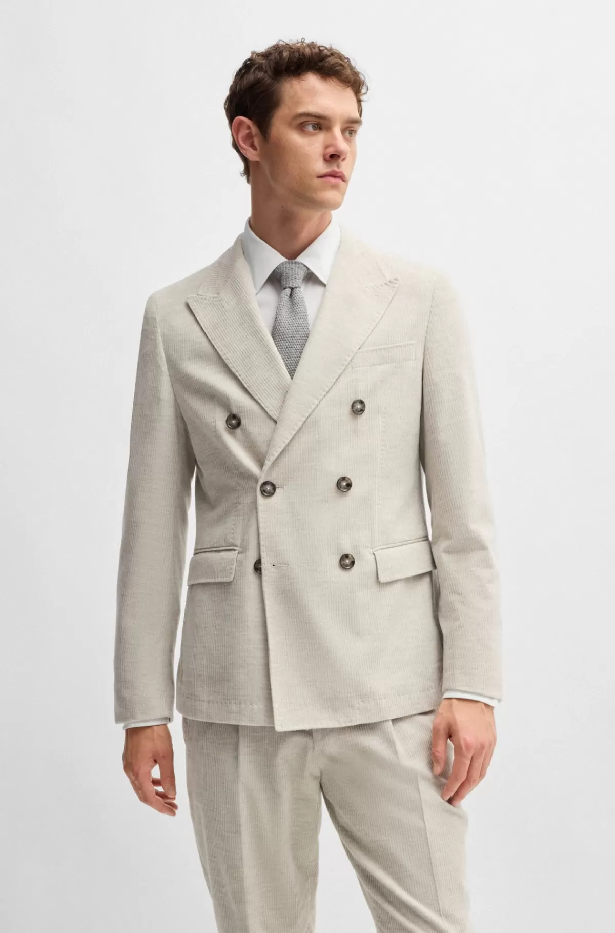 HUGO BOSS Slim Fit Jakke I Fløjl Af Bomuld Og Kashmir Naturlig Shop