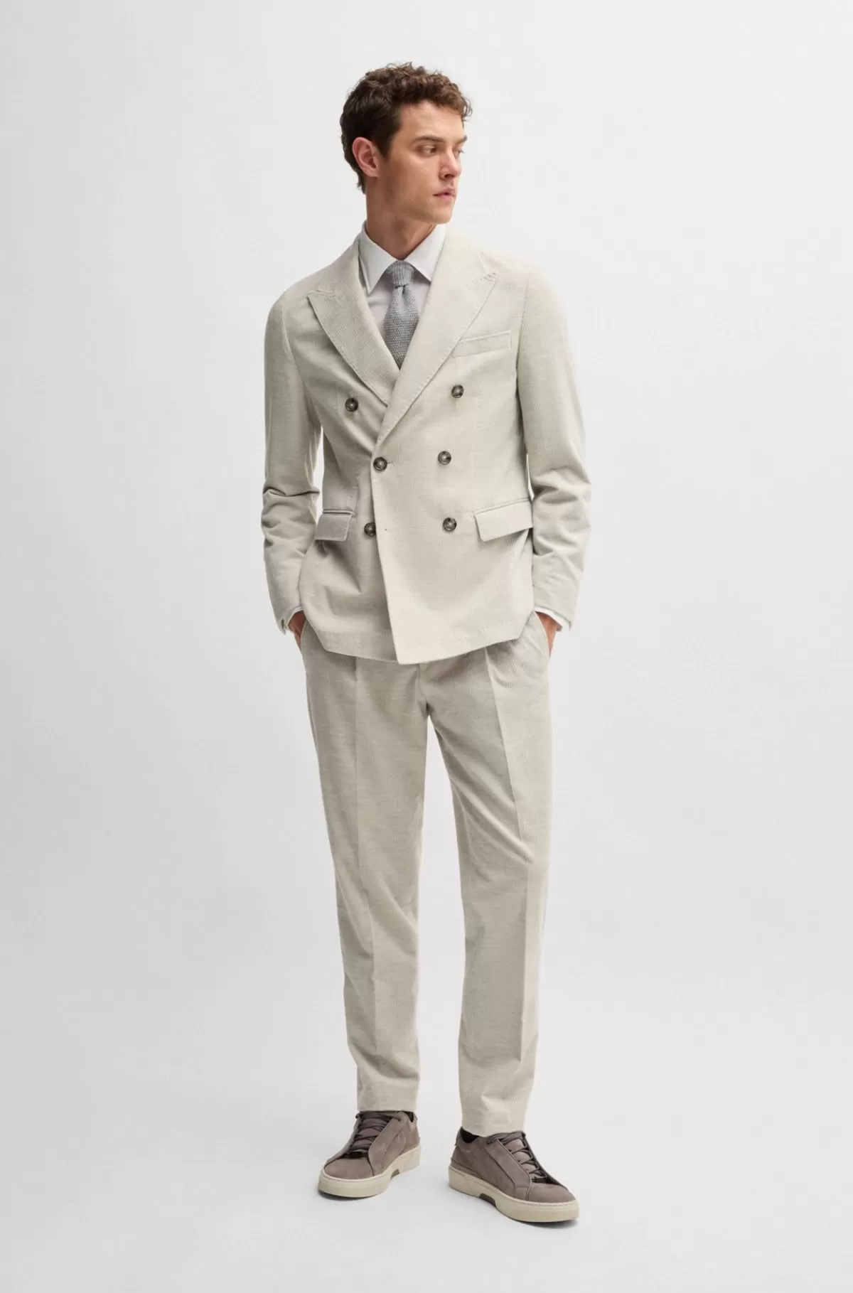 HUGO BOSS Slim Fit Jakke I Fløjl Af Bomuld Og Kashmir Naturlig Shop