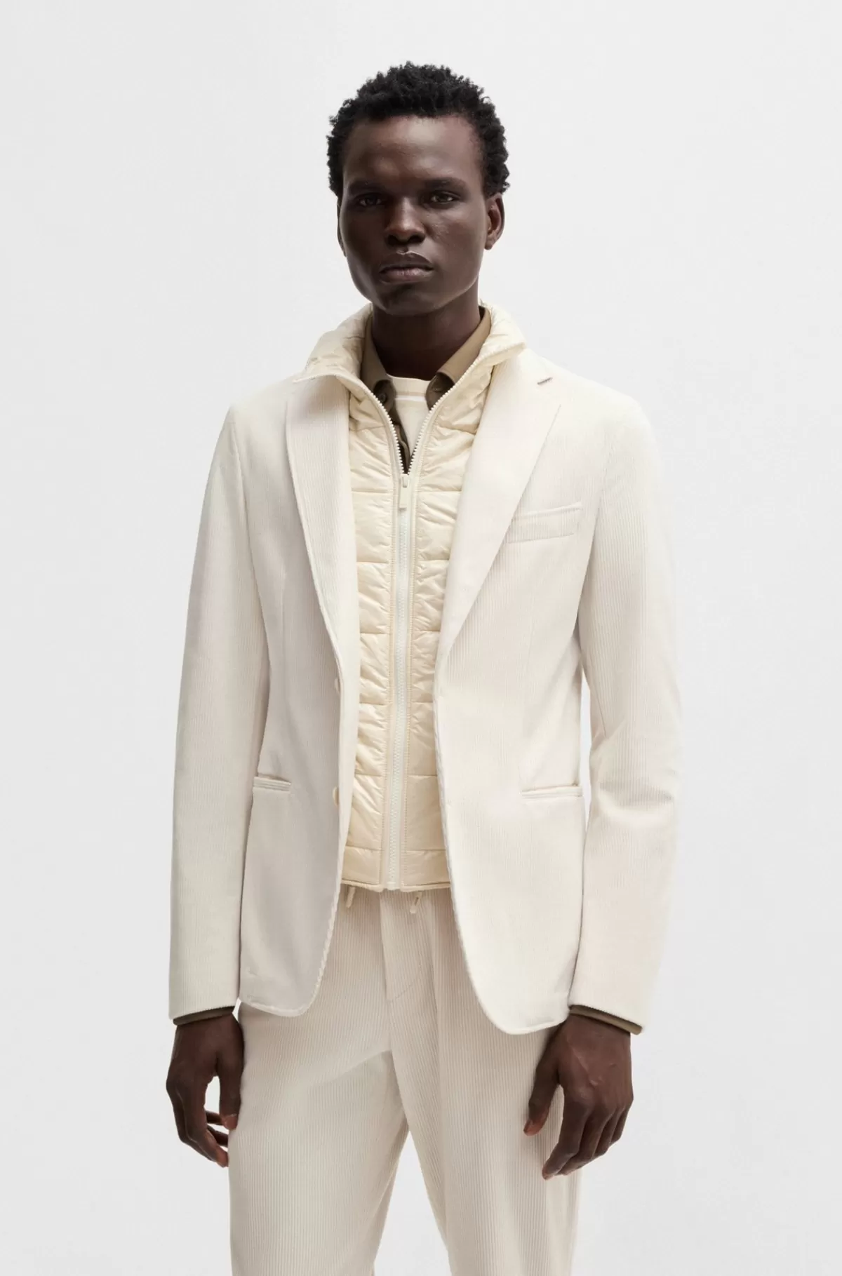 HUGO BOSS Slim Fit Jakke I Fløjl Med Performancestræk Naturlig Fashion