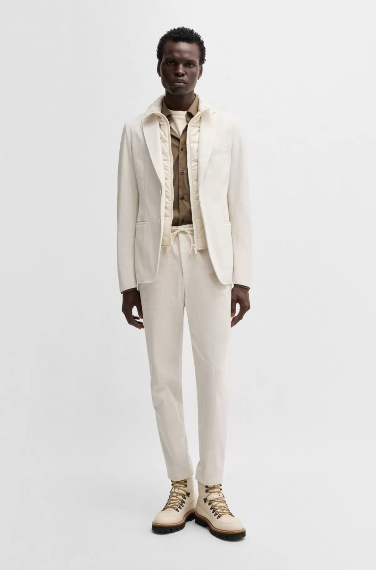 HUGO BOSS Slim Fit Jakke I Fløjl Med Performancestræk Naturlig Fashion