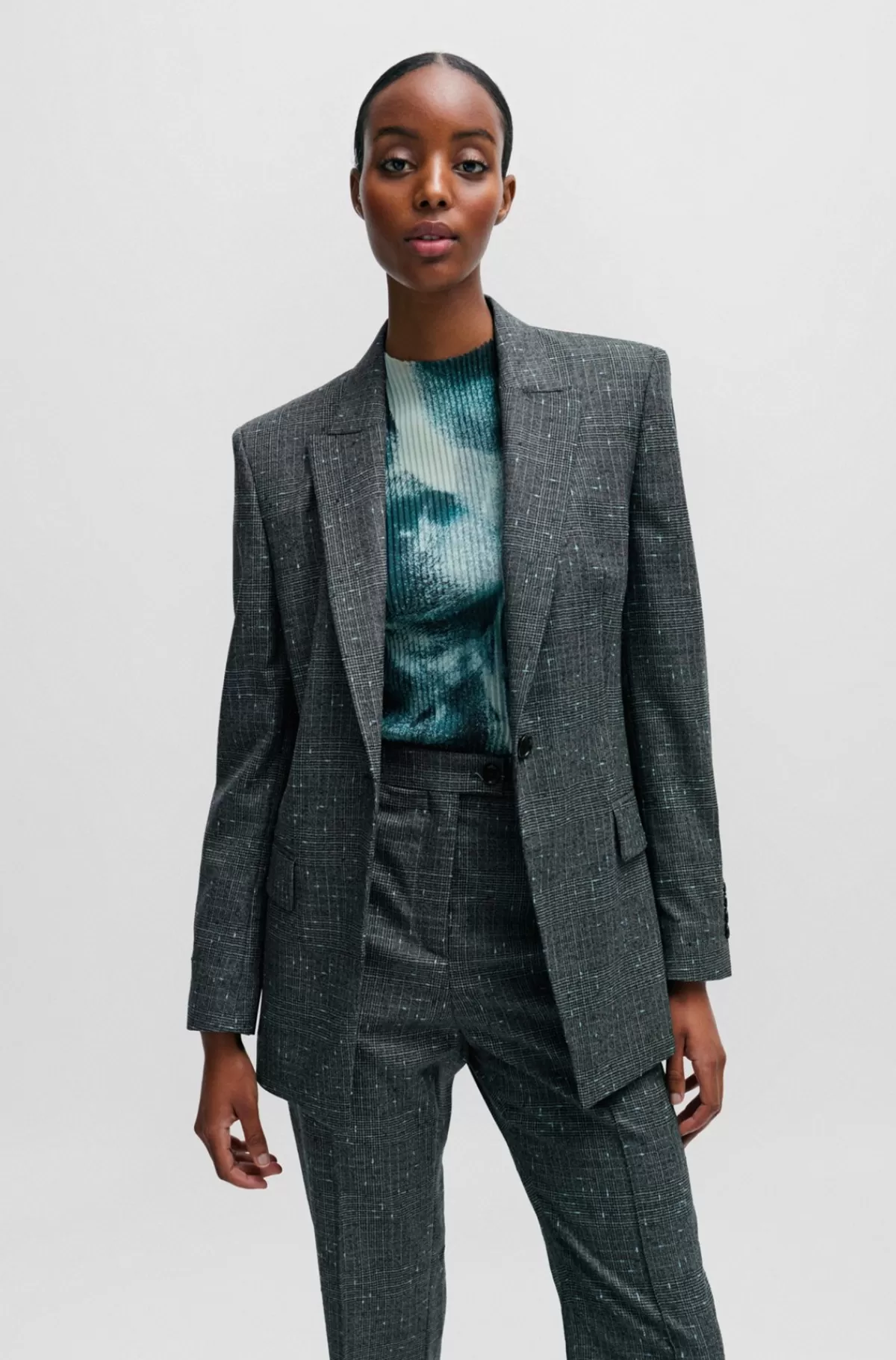 HUGO BOSS Slim Fit Jakke I Italiensk Slub-twill Med Uldblanding Grå mønstret Fashion