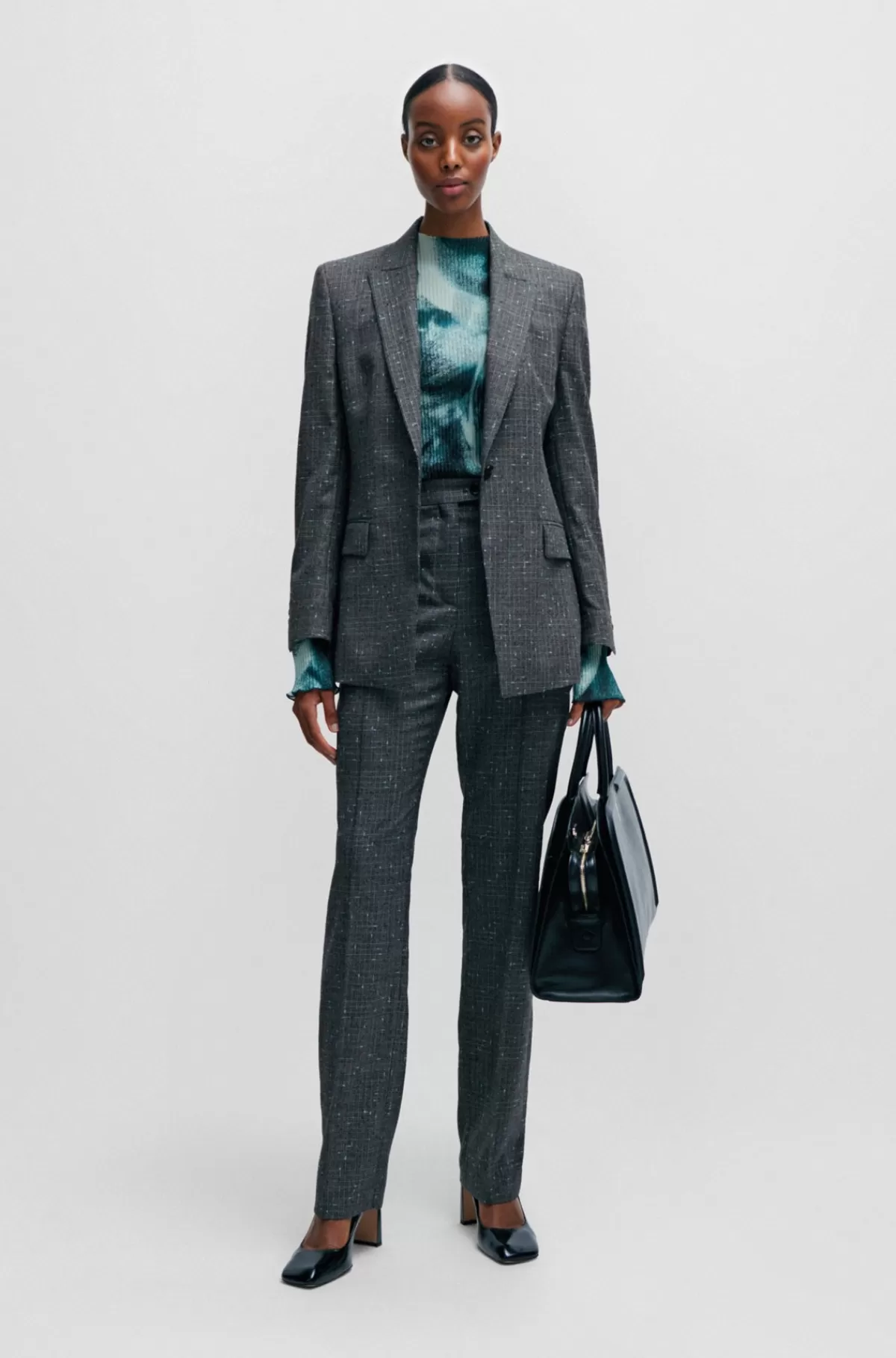 HUGO BOSS Slim Fit Jakke I Italiensk Slub-twill Med Uldblanding Grå mønstret Fashion