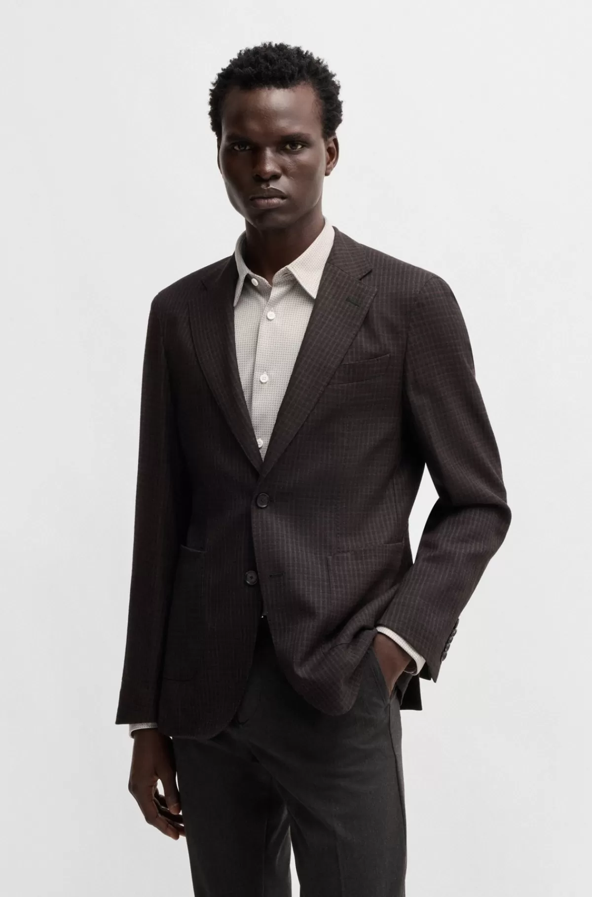 HUGO BOSS Slim Fit Jakke I Ternet Uldblanding Mørklilla Flash Sale