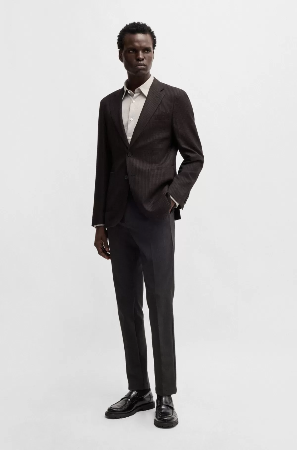 HUGO BOSS Slim Fit Jakke I Ternet Uldblanding Mørklilla Flash Sale
