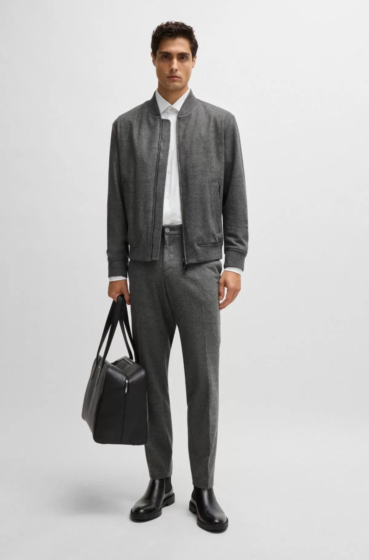 HUGO BOSS Slim Fit Jakke Med Tovejs-lynlås Foran Grå New