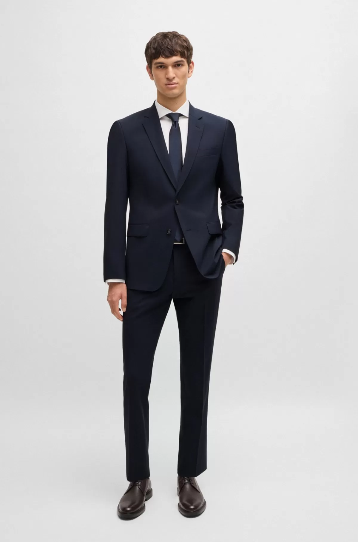 HUGO BOSS Slim Fit Jakkesæt I Ny Uld Med Stræk Mørkeblå Outlet