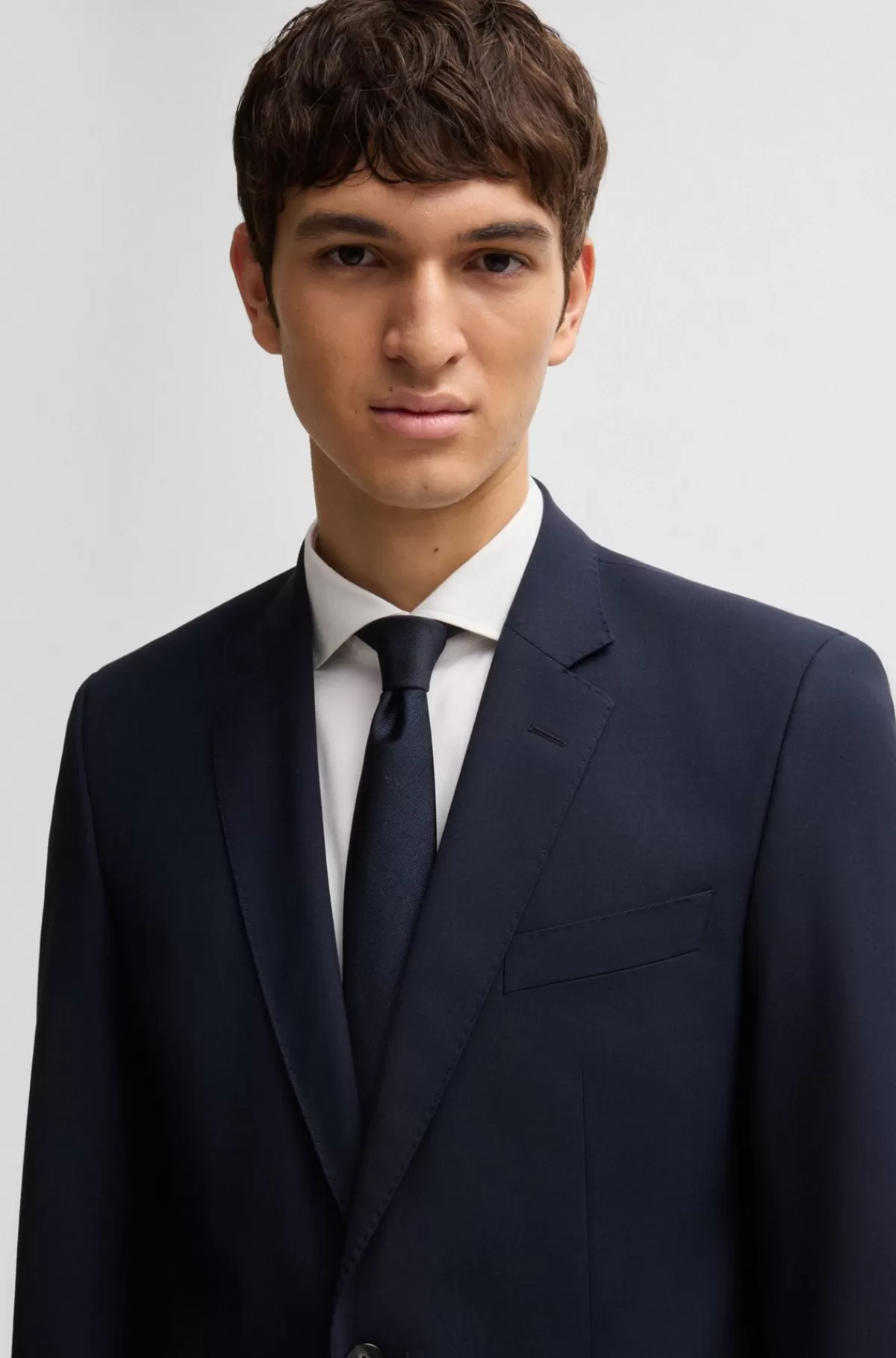HUGO BOSS Slim Fit Jakkesæt I Ny Uld Med Stræk Mørkeblå Outlet