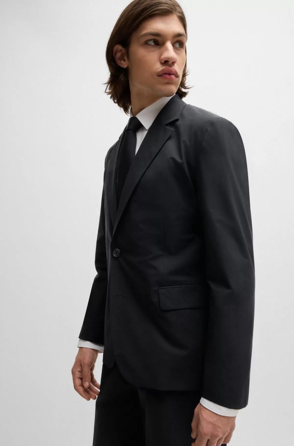 HUGO BOSS Slim Fit Jakkesæt I Stof Med Performance-stræk, Der Nemt Kan Pakkes Sort Outlet