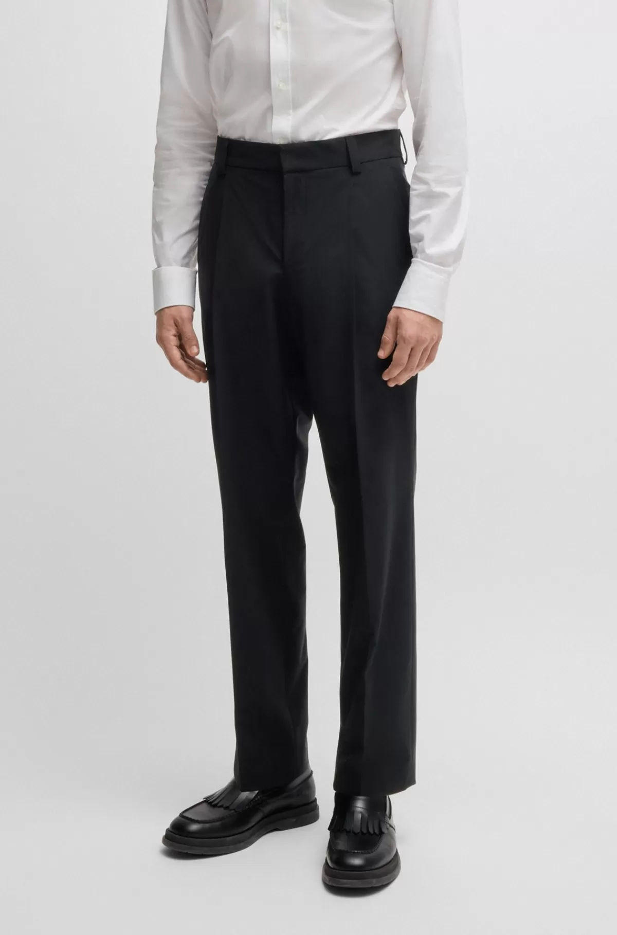HUGO BOSS Slim Fit Jakkesæt I Stof Med Performance-stræk, Der Nemt Kan Pakkes Sort Outlet