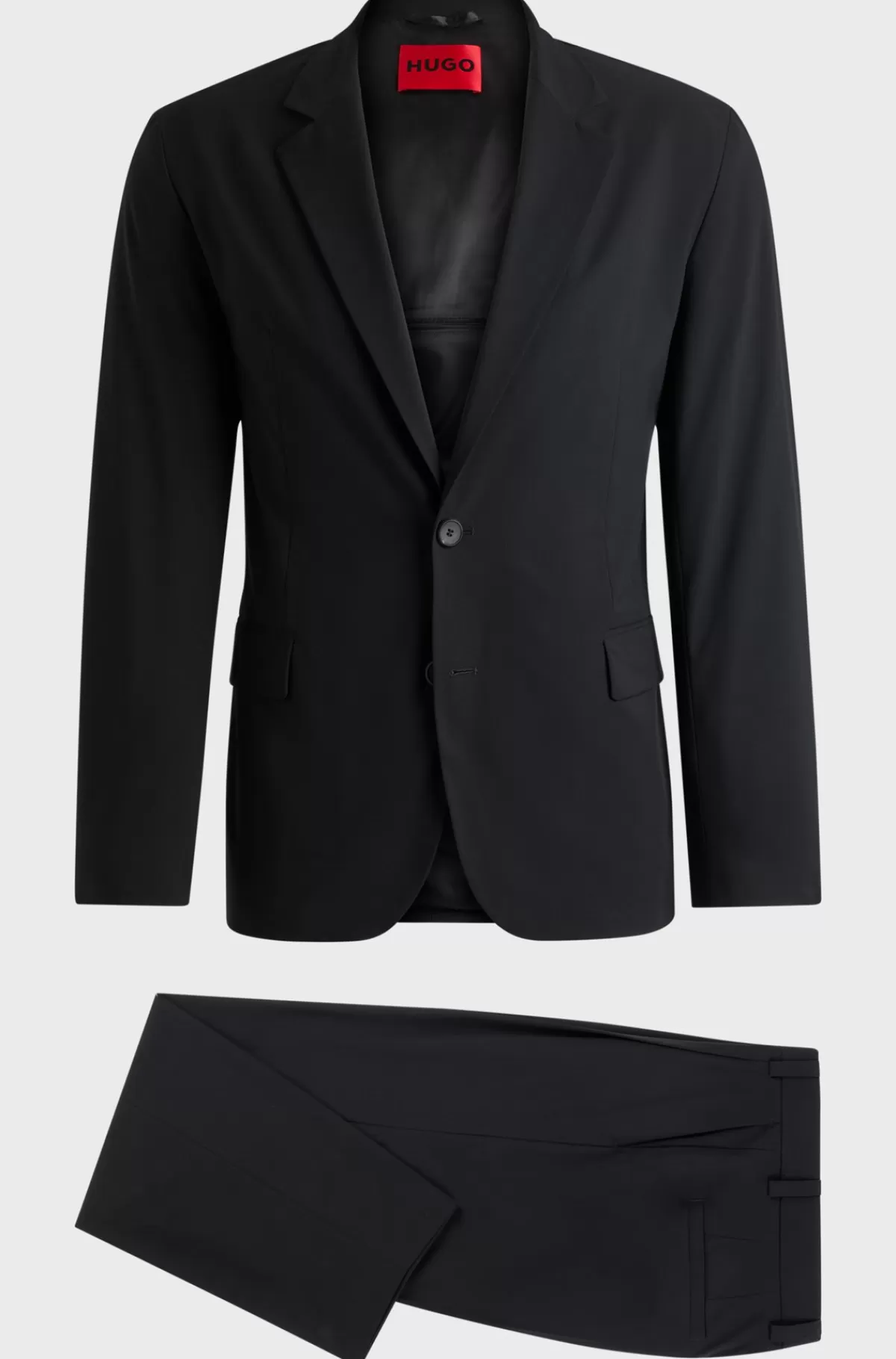 HUGO BOSS Slim Fit Jakkesæt I Stof Med Performance-stræk, Der Nemt Kan Pakkes Sort Outlet