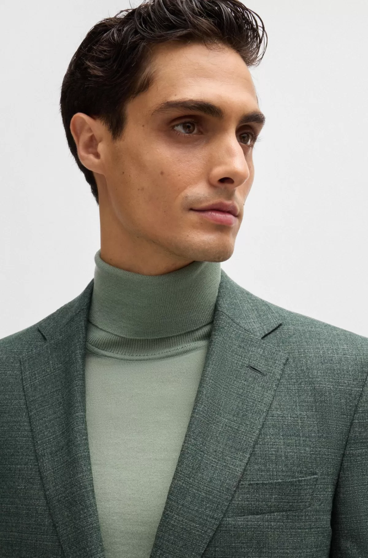 HUGO BOSS Slim Fit Jakkesæt I Uld Med Stræk Og Mikromønster Grøn Discount