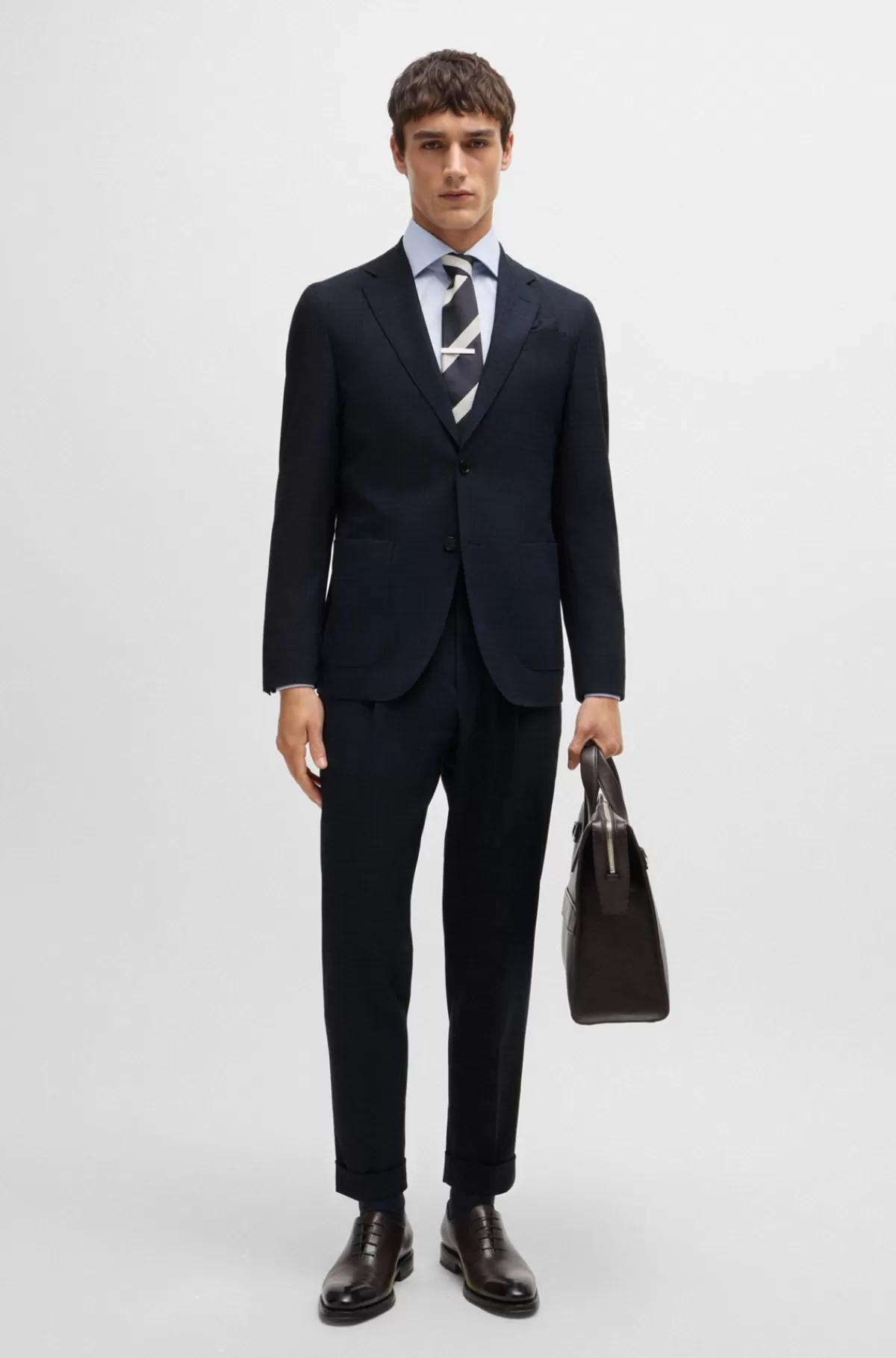 HUGO BOSS Slim Fit Jakkesæti En Ternet Uldblanding Blå mønstret Best Sale