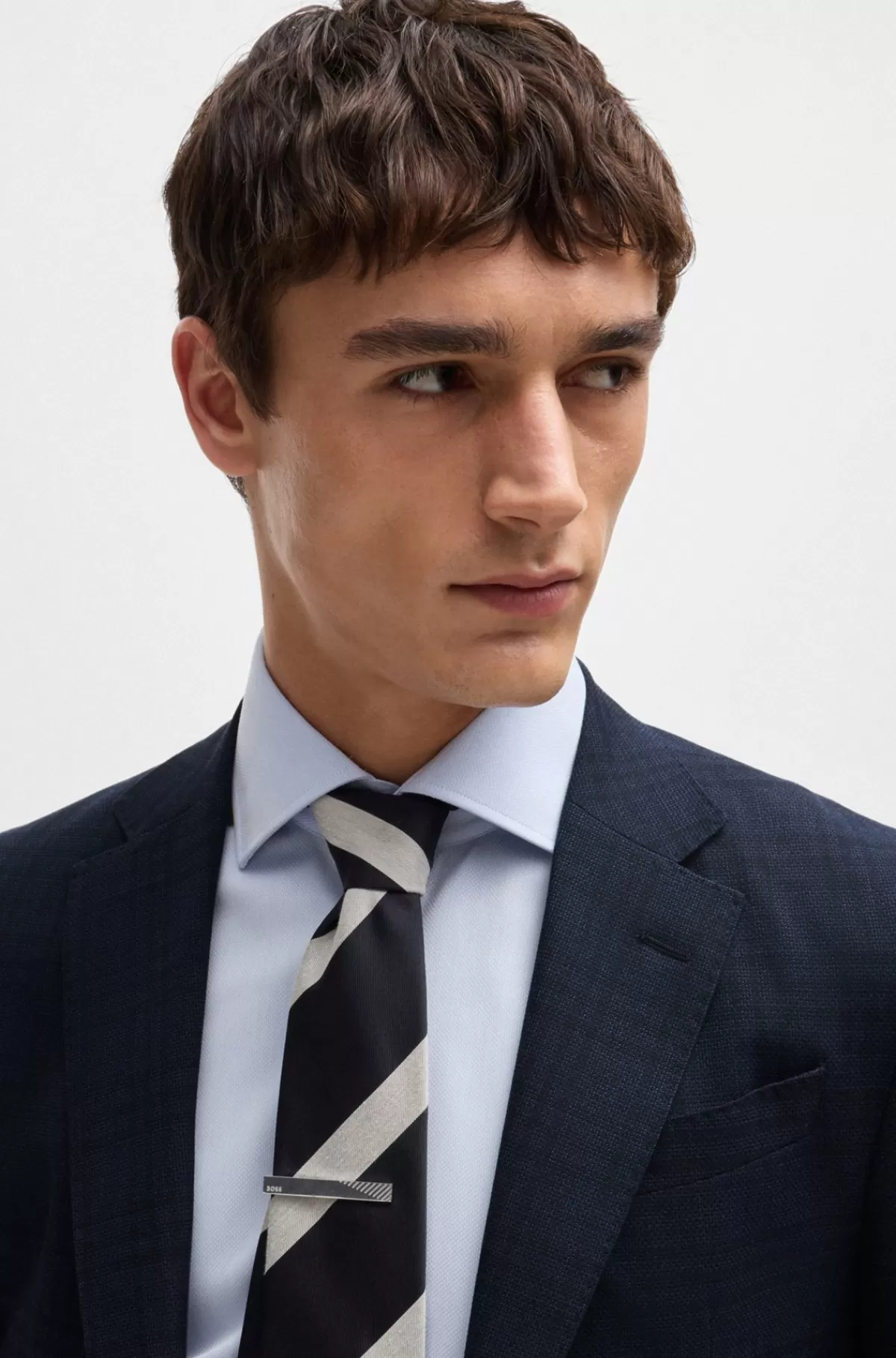 HUGO BOSS Slim Fit Jakkesæti En Ternet Uldblanding Blå mønstret Best Sale