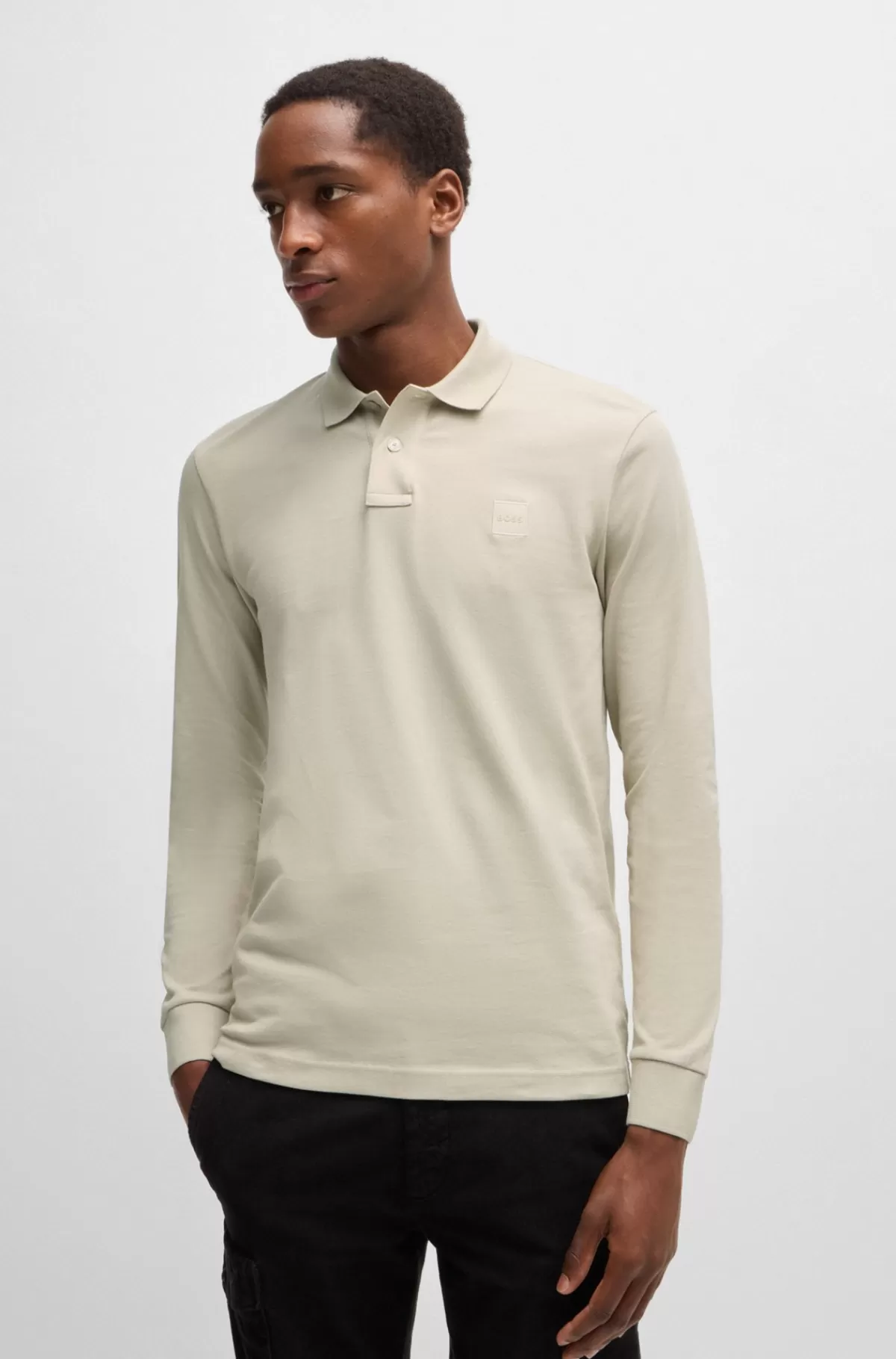 HUGO BOSS Slim Fit Poloshirt I Bomuld Med Stræk Og Logomærke Naturlig Clearance