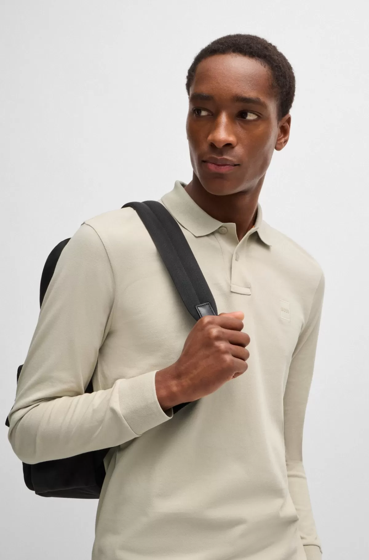 HUGO BOSS Slim Fit Poloshirt I Bomuld Med Stræk Og Logomærke Naturlig Clearance