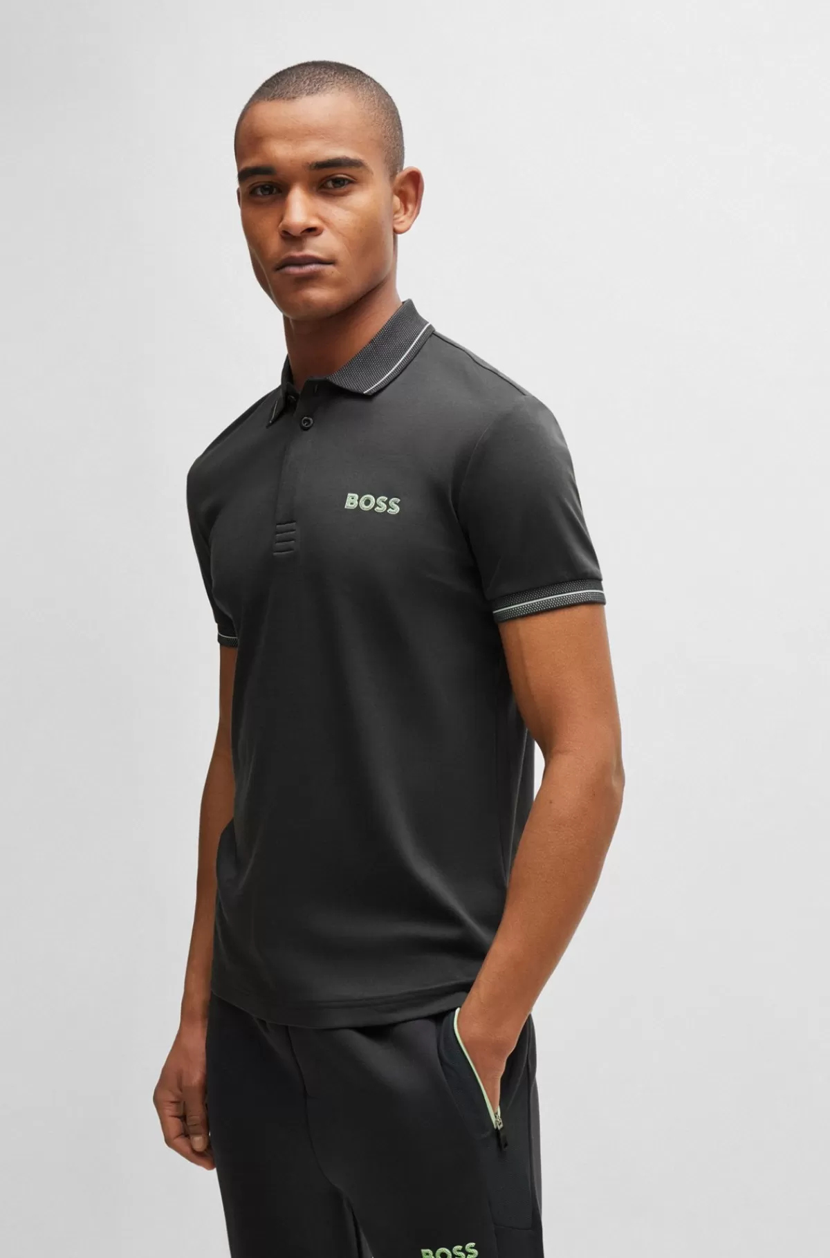 HUGO BOSS Slim Fit Poloshirt I Interlock-bomuld Med Logo I Mesh Mørkegrå Store