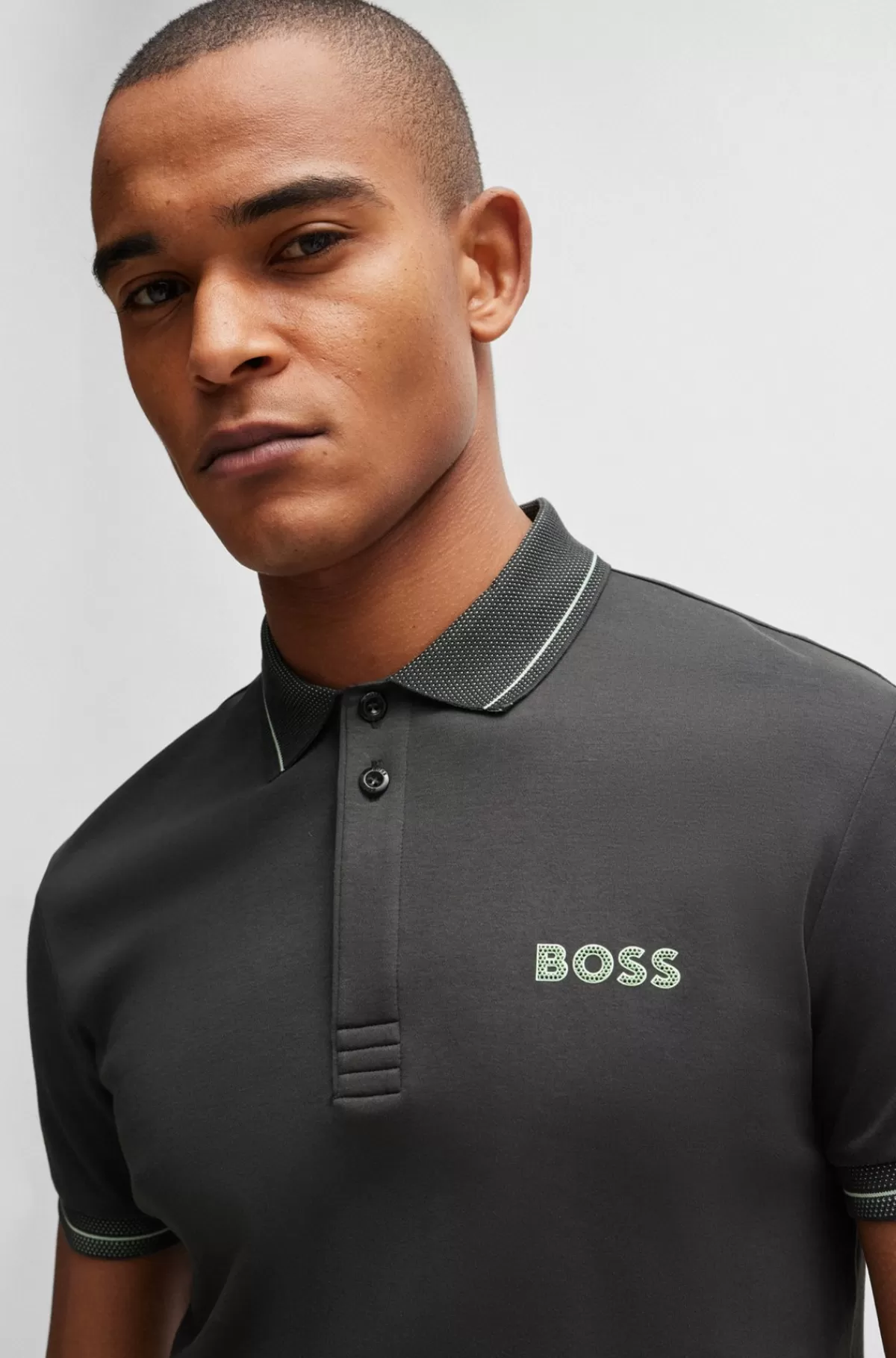 HUGO BOSS Slim Fit Poloshirt I Interlock-bomuld Med Logo I Mesh Mørkegrå Store