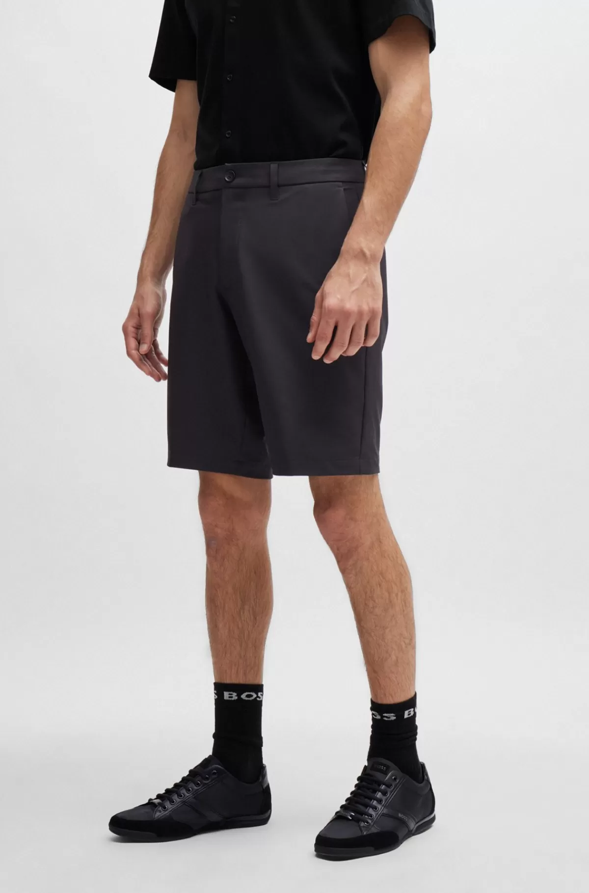 HUGO BOSS Slim Fit Shorts I Vandskyende Og Strygelet Stof Mørkegrå Shop