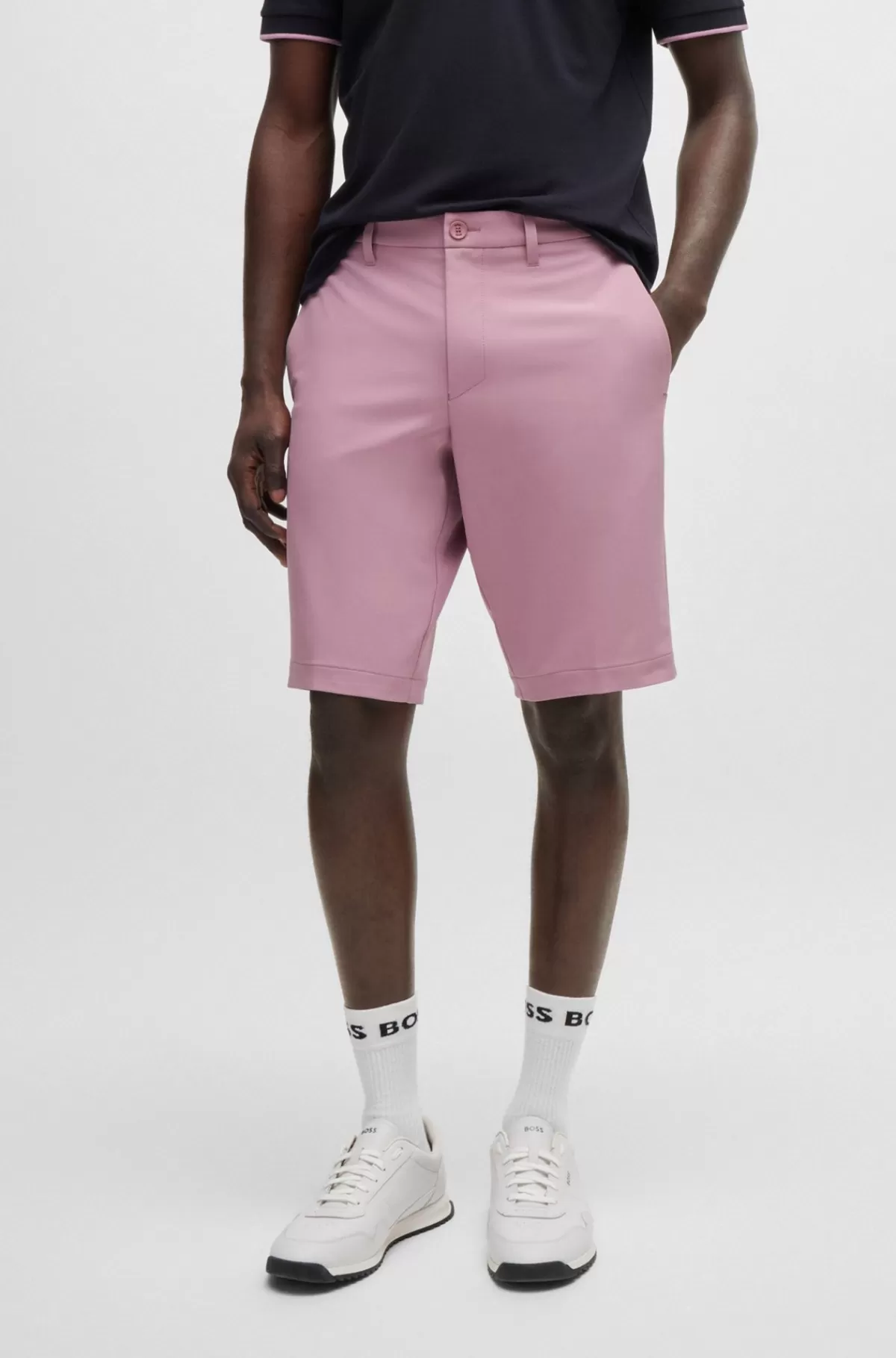 HUGO BOSS Slim Fit Shorts I Vandskyende Og Strygelet Stof Lyslilla Best