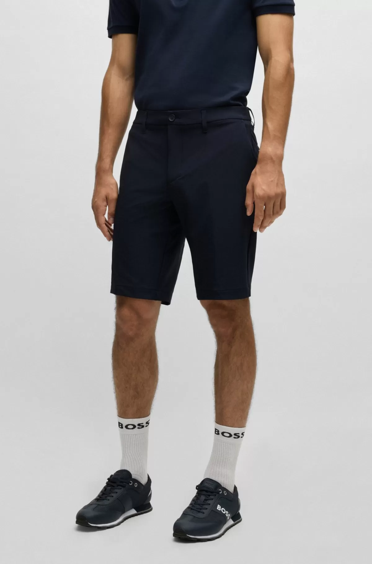 HUGO BOSS Slim Fit Shorts I Vandskyende Og Strygelet Stof Mørkeblå Clearance