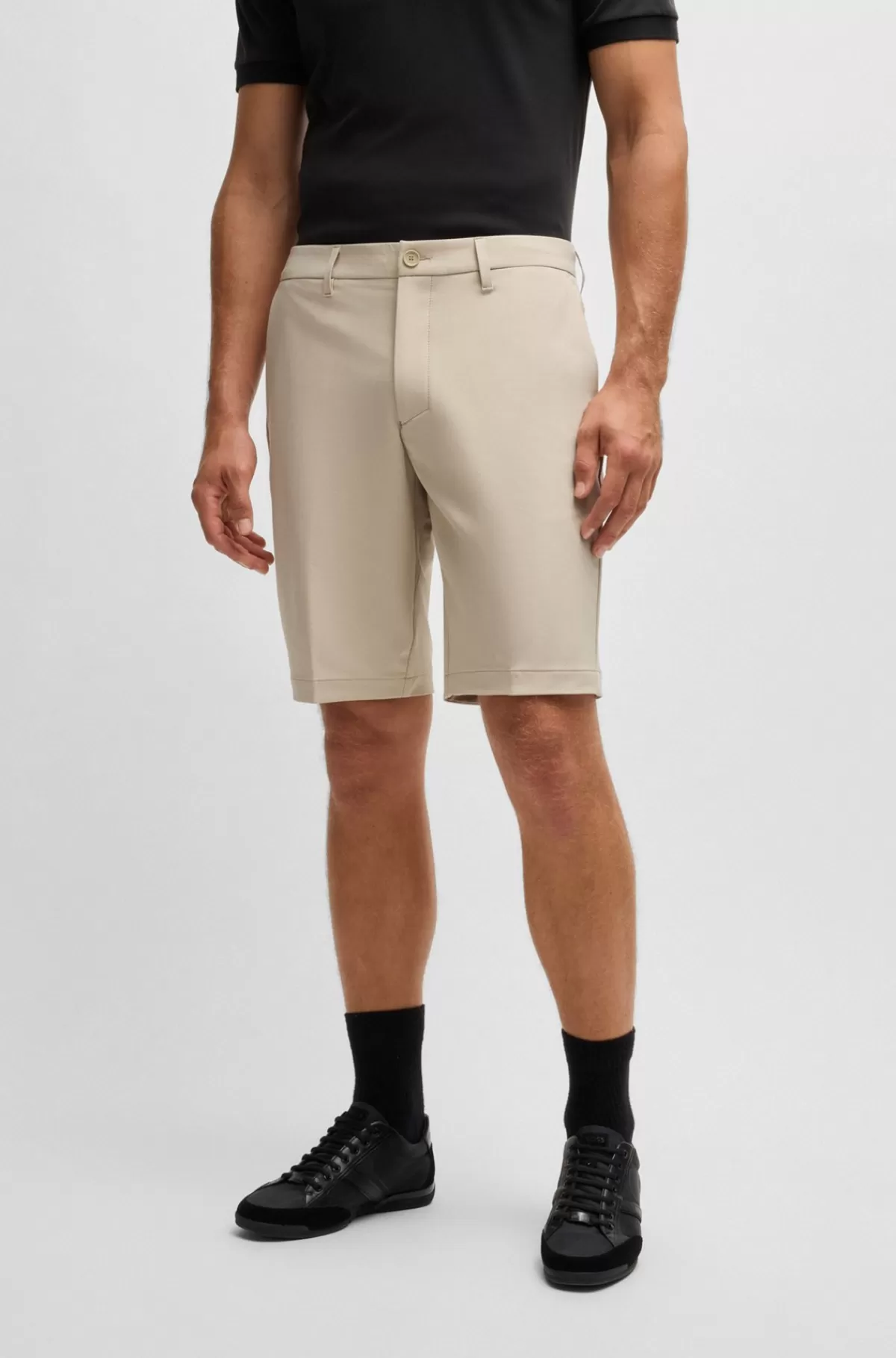 HUGO BOSS Slim Fit Shorts I Vandskyende Og Strygelet Stof Beige Outlet