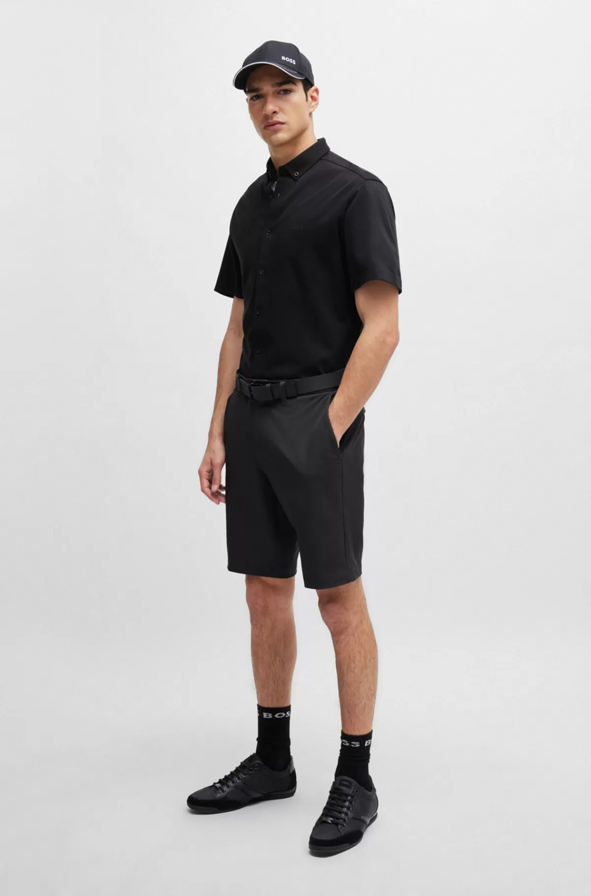HUGO BOSS Slim Fit Shorts I Vandskyende Og Strygelet Stof Mørkegrå Shop