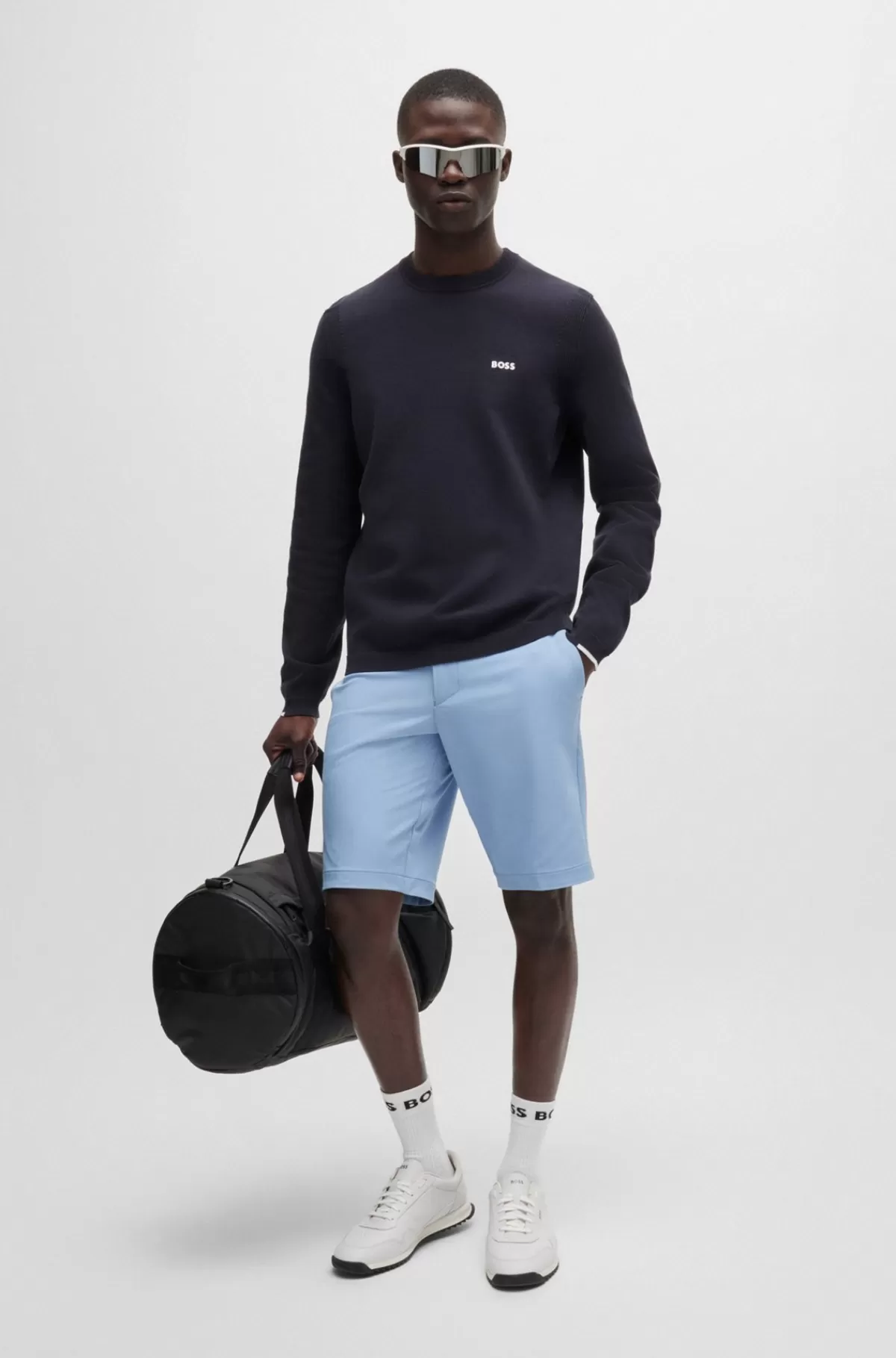 HUGO BOSS Slim Fit Shorts I Vandskyende Og Strygelet Stof Lyseblå Shop
