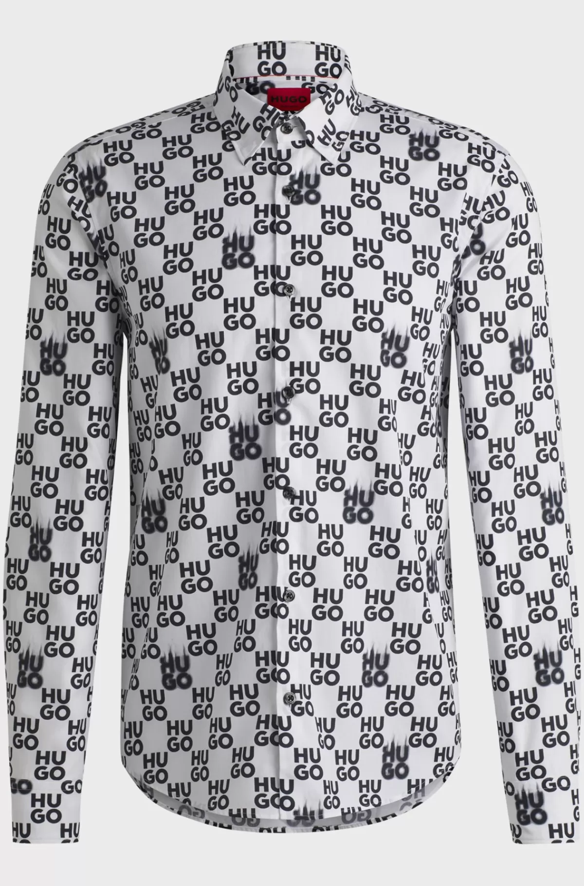 HUGO BOSS Slim Fit Skjorte I Bomuldspoplin Med Sæsoninspireret Print Hvid mønstret Clearance