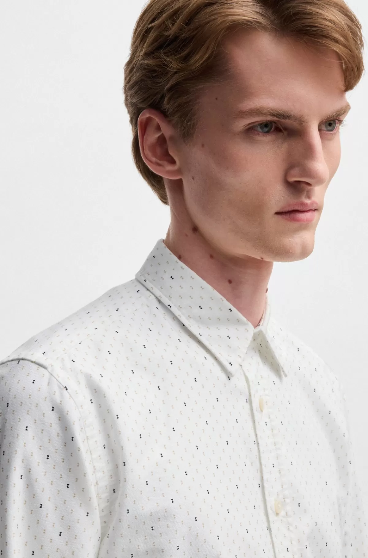 HUGO BOSS Slim Fit Skjorte I Printet Oxford-bomuld Hvid Fashion