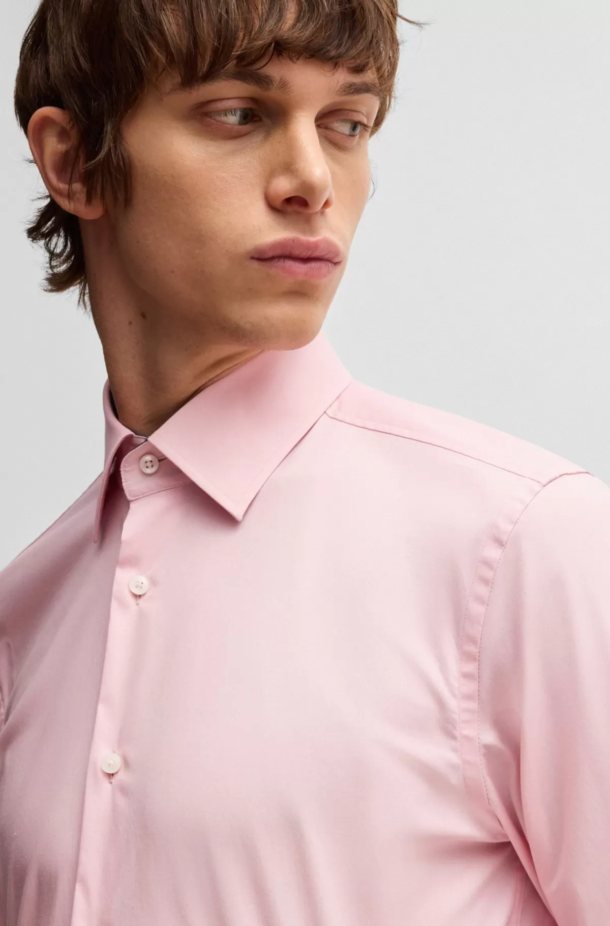 HUGO BOSS Slim Fit Skjorte I Strygelet Bomuldspoplin Med Stræk Lys pink Clearance