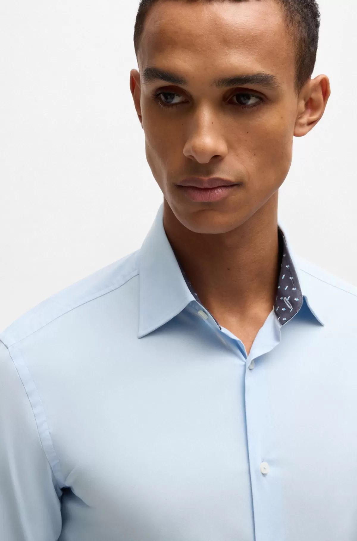 HUGO BOSS Slim Fit Skjorte I Strygelet Bomuldspoplin Med Stræk Lyseblå Cheap