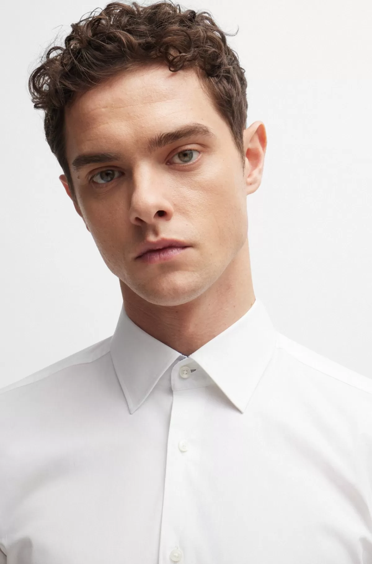HUGO BOSS Slim Fit Skjorte I Strygelet Bomuldspoplin Med Stræk Hvid Online