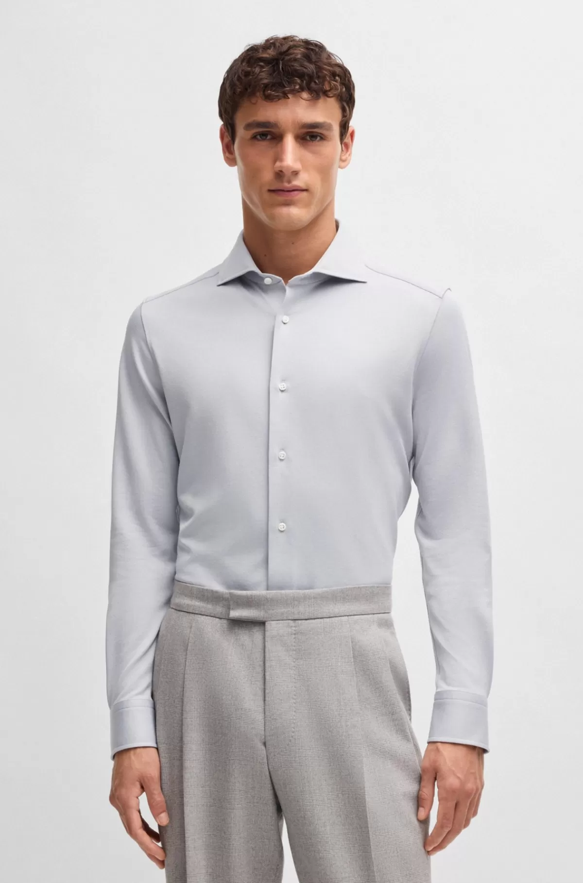 HUGO BOSS Slim Fit Skjorte Med Viftekrave Lysegrå Cheap