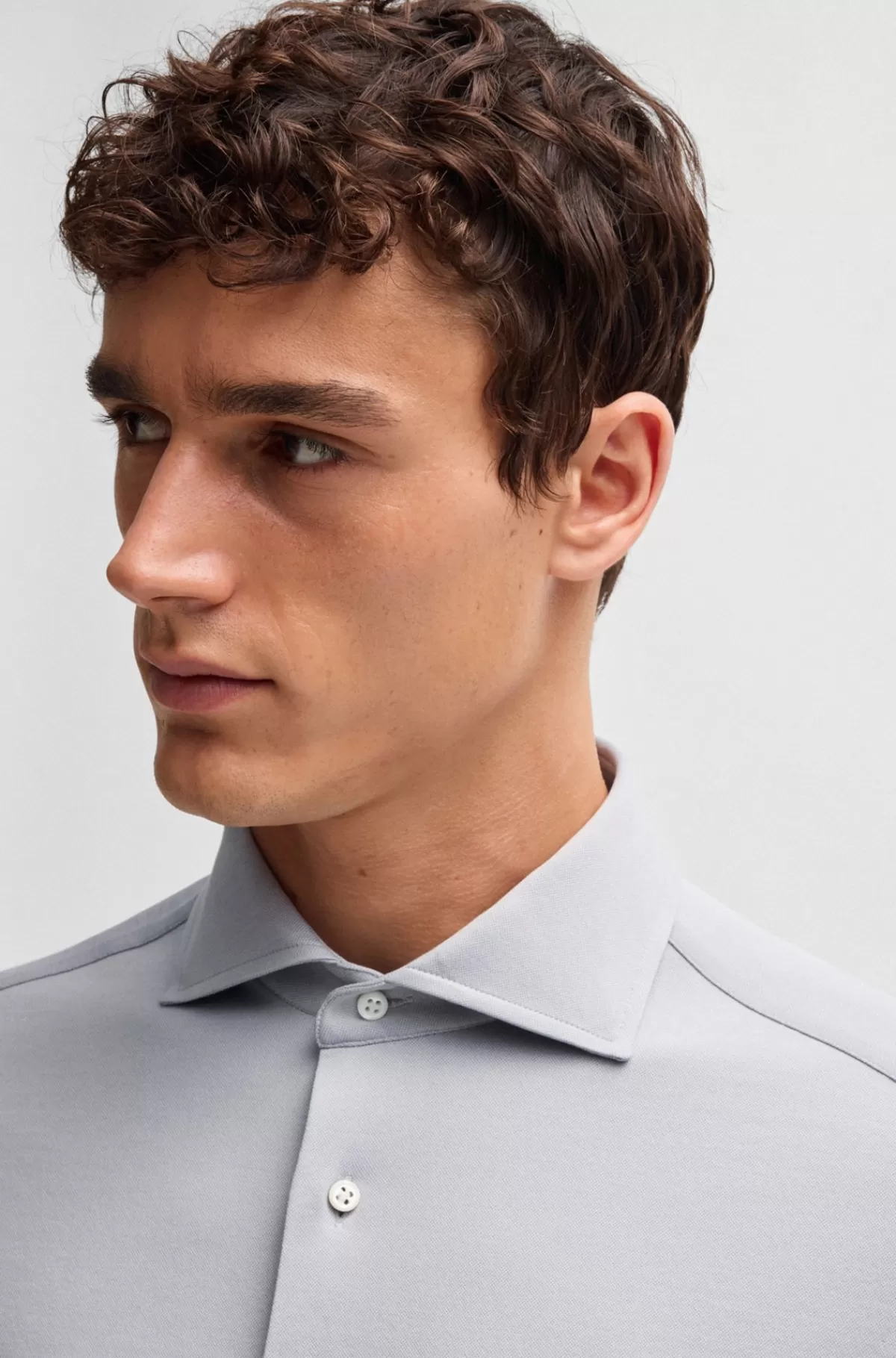 HUGO BOSS Slim Fit Skjorte Med Viftekrave Lysegrå Cheap