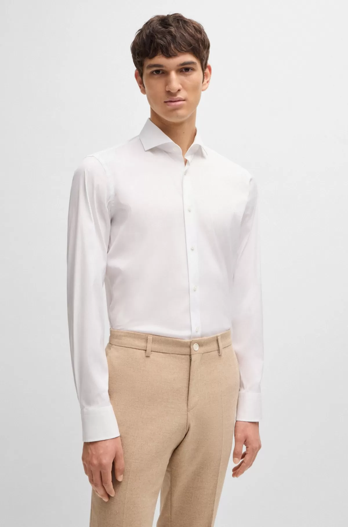 HUGO BOSS Slim Fit Strygelet Skjorte I Bomuldspoplin Hvid Sale