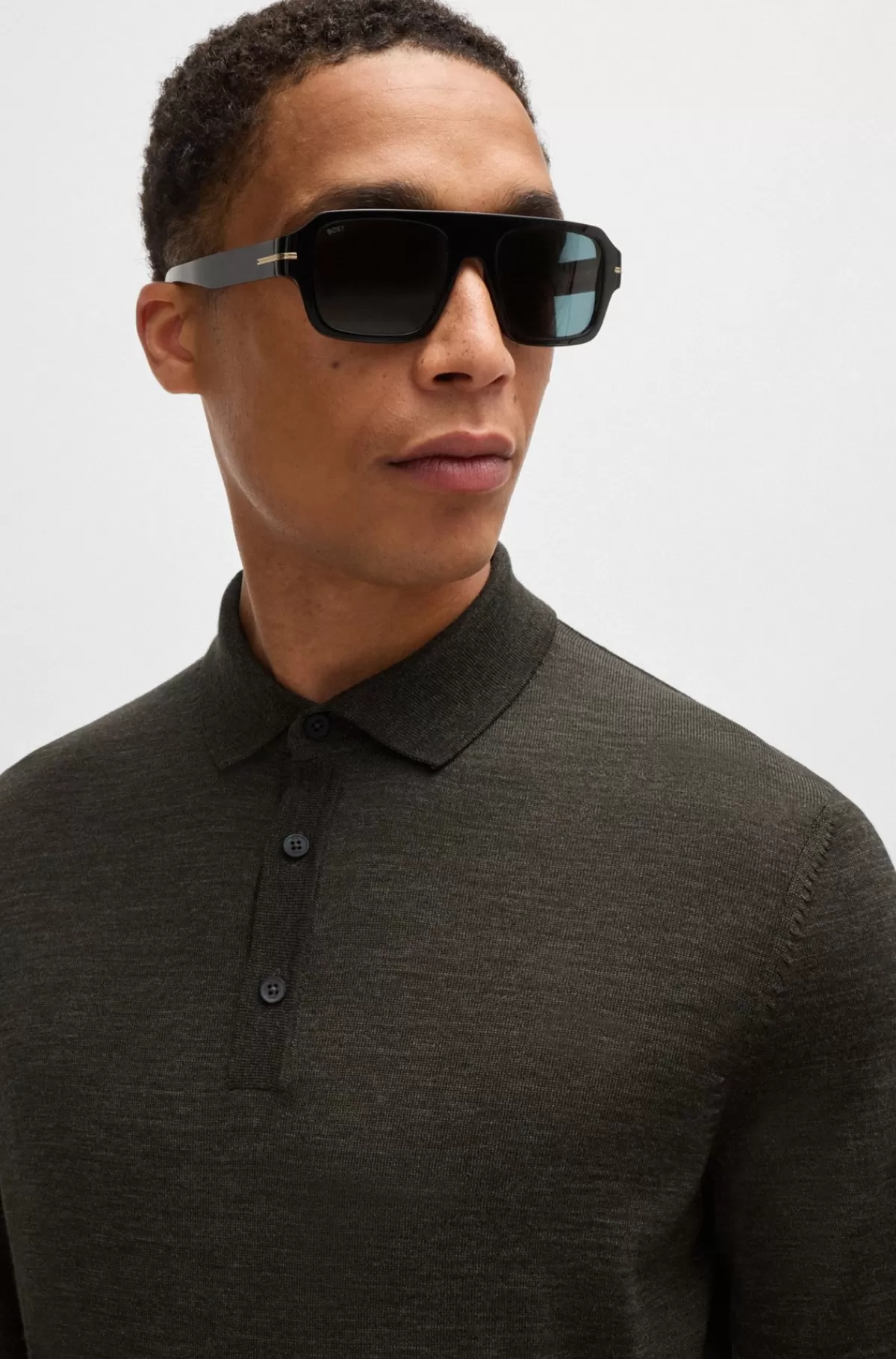 HUGO BOSS Slim Fit Sweater I Ny Uld Med Polokrave Mørkebrun Outlet