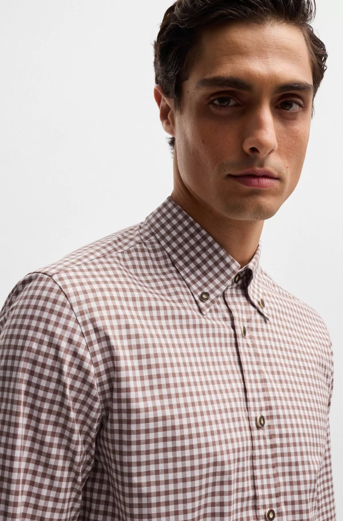 HUGO BOSS Slim Fit Trachten-skjorte I Ternet Bomuld Beige Shop