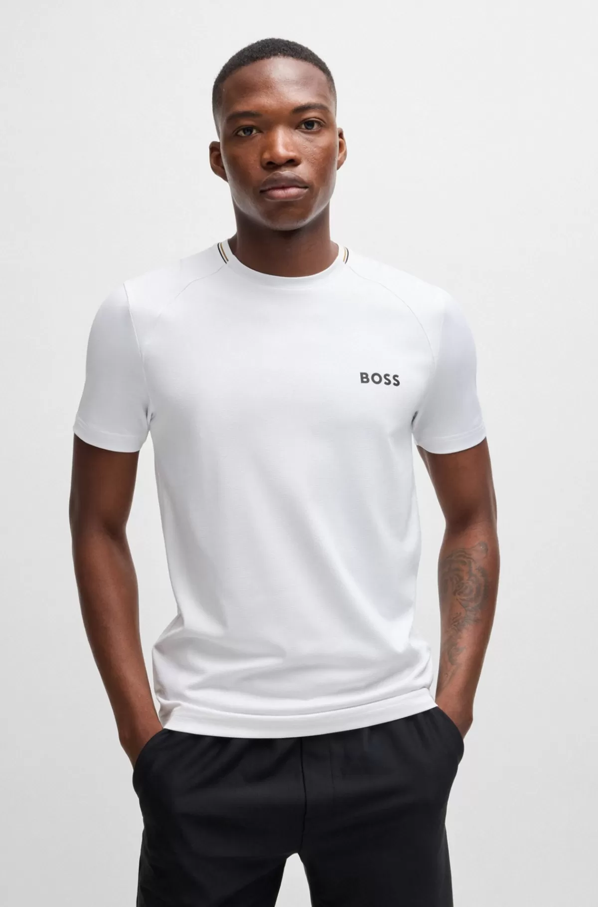 HUGO BOSS Slim Fit T-shirt Med Popcorn-stribet Stof Hvid Cheap