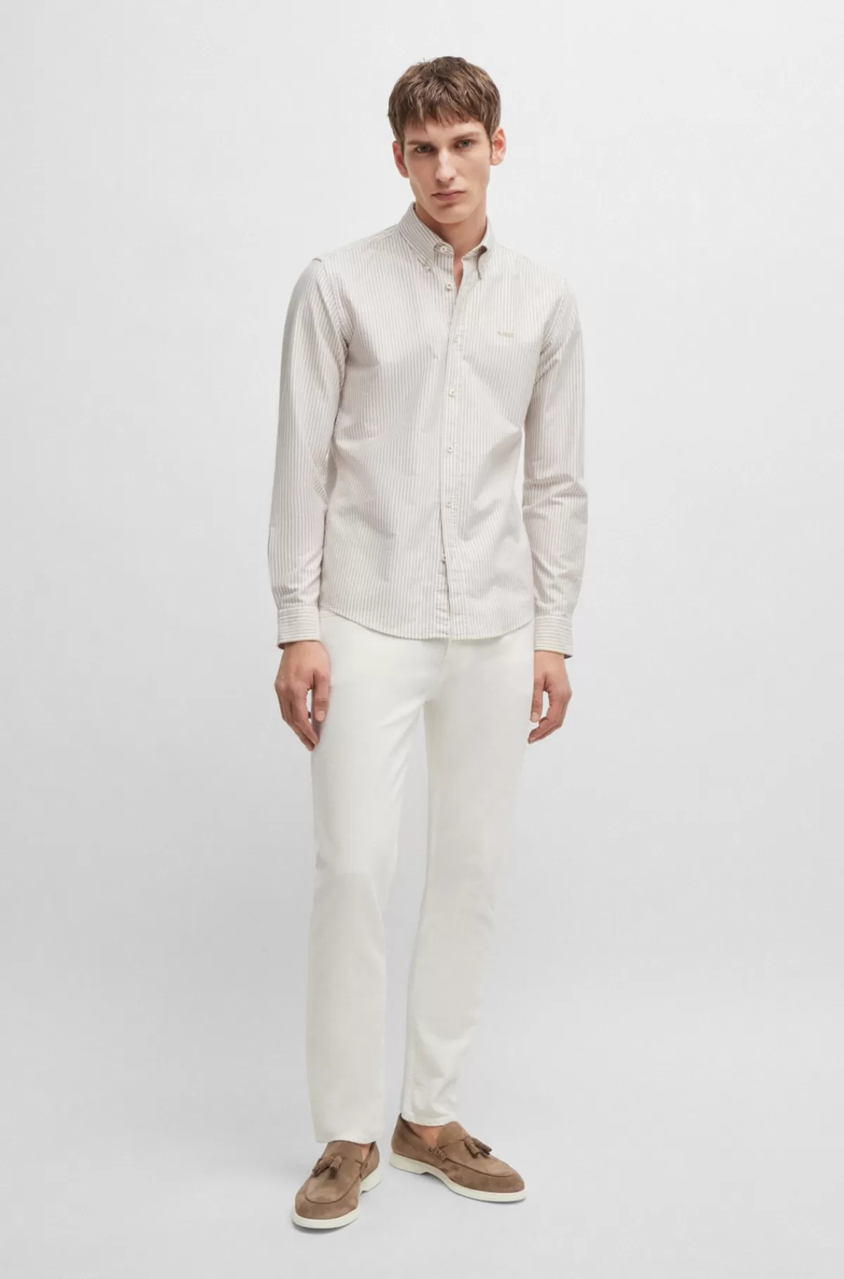 HUGO BOSS Slip-on Loafers I Ruskind Med Kvast På Kanten Beige Cheap