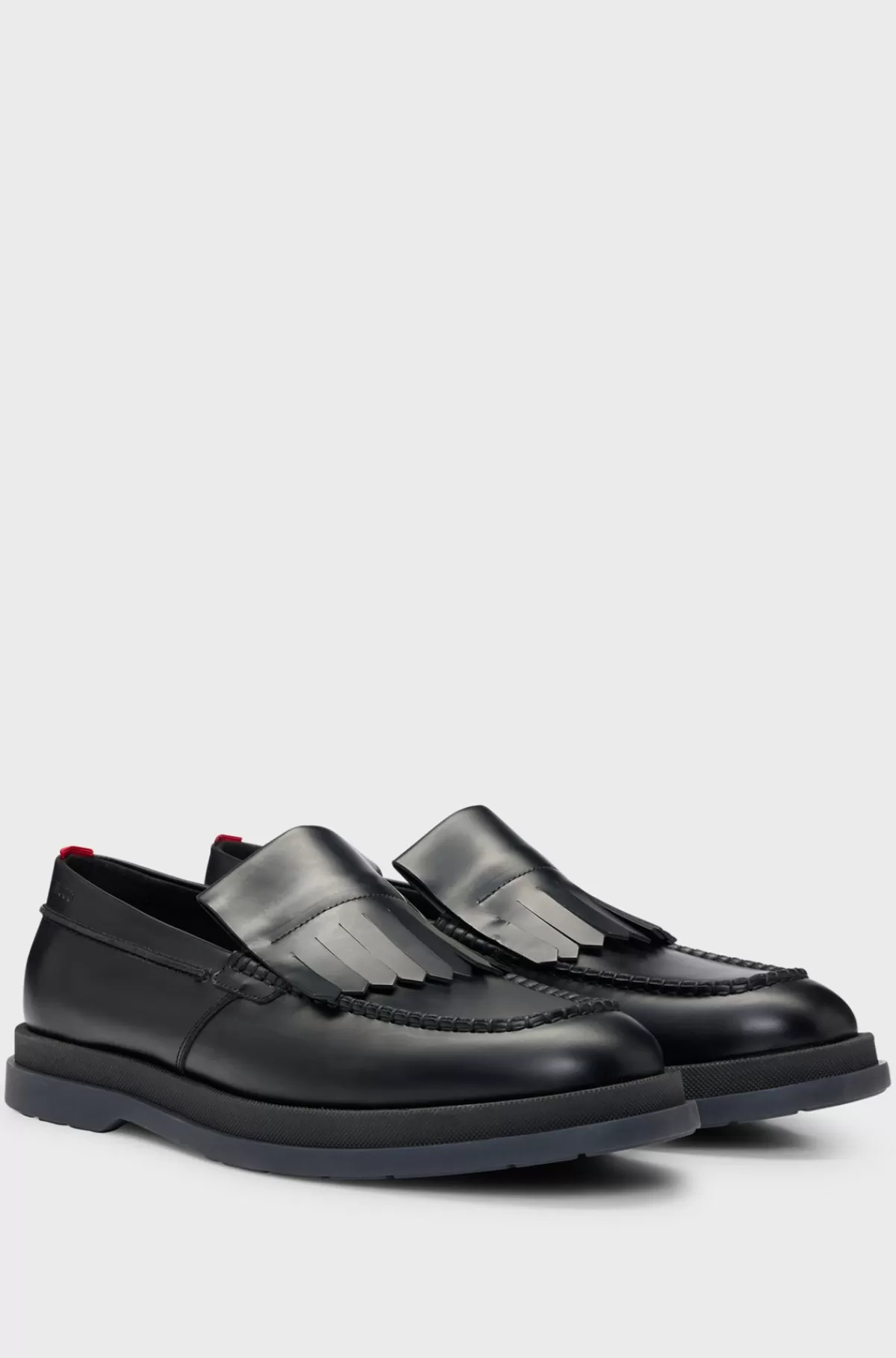 HUGO BOSS Slip-on Mokkasiner I Læder Med Frynsekant Sort New
