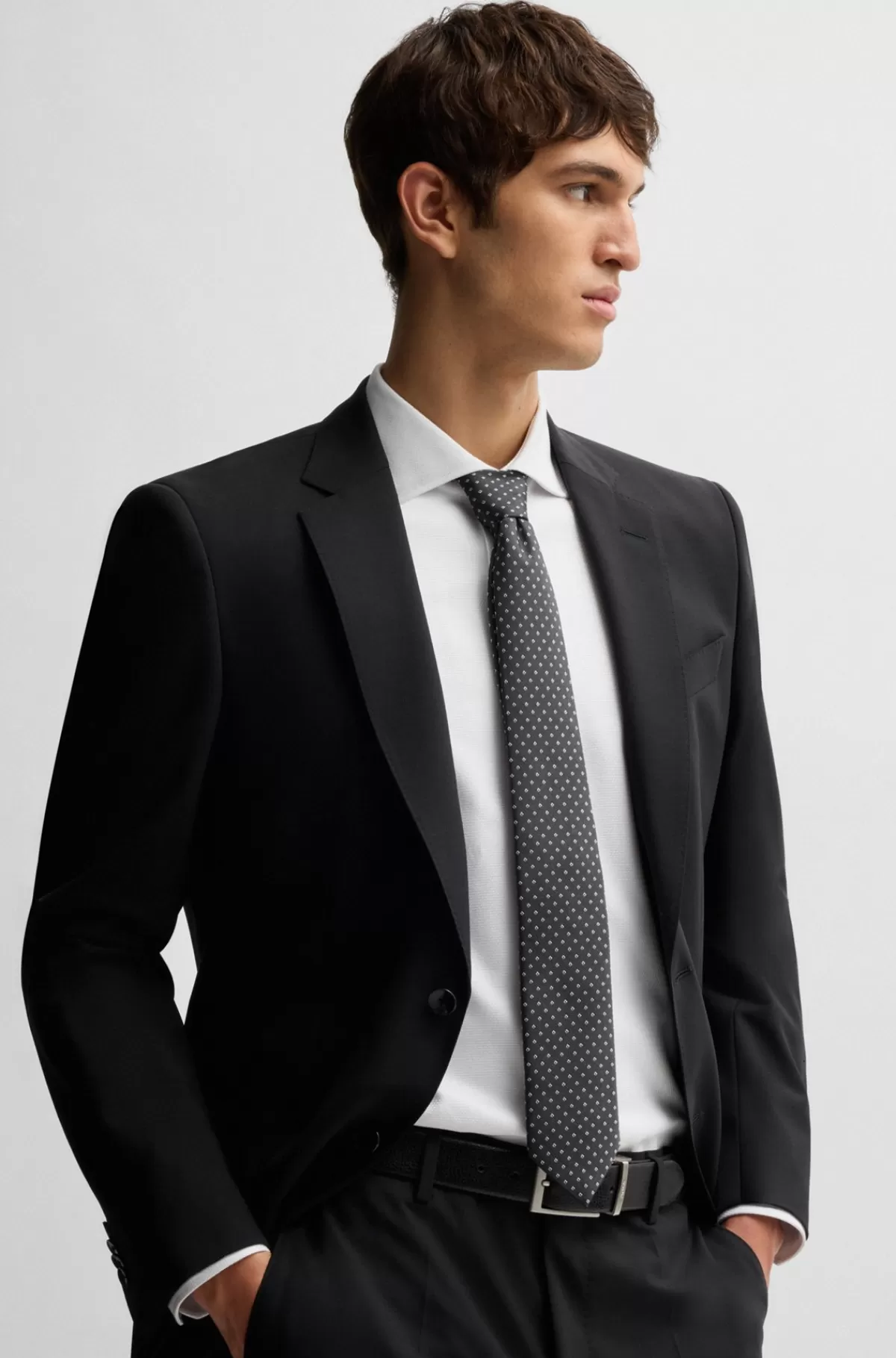 HUGO BOSS Slips Af Silkeblanding Med Vævet Jacquardmønster Mørkegrå Clearance