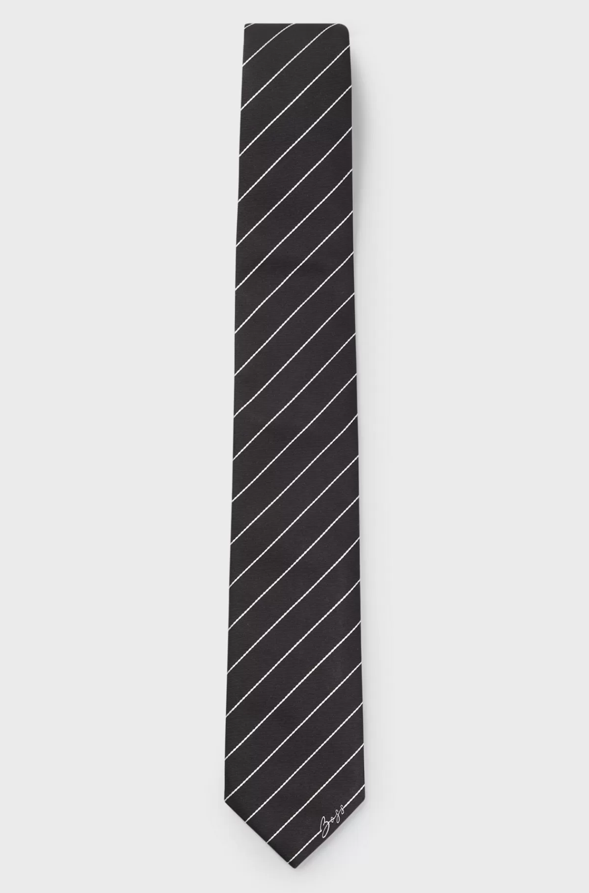HUGO BOSS Slips Med Diagonale Striber I Silke-jacquard Sort Cheap