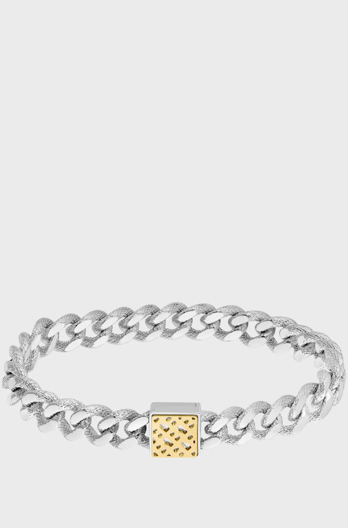 HUGO BOSS farvet Armbånd Med En Tekstureret Kæde Og Monogramlukning Sølv New