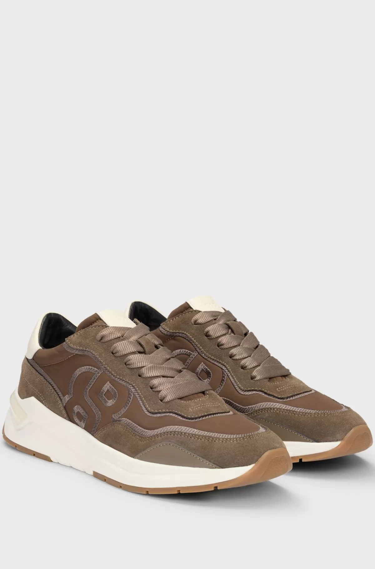 HUGO BOSS Sneakers I Blandede Materialer Med Dobbelt B-monogram Brun New